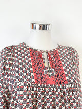 Ulla Johnson Red & Cream Floral Motif Bohemian Silk Dress - AU8/10