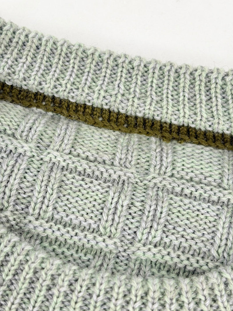 Hand-Made Wool Knit Sage Striped Sweater - AU12