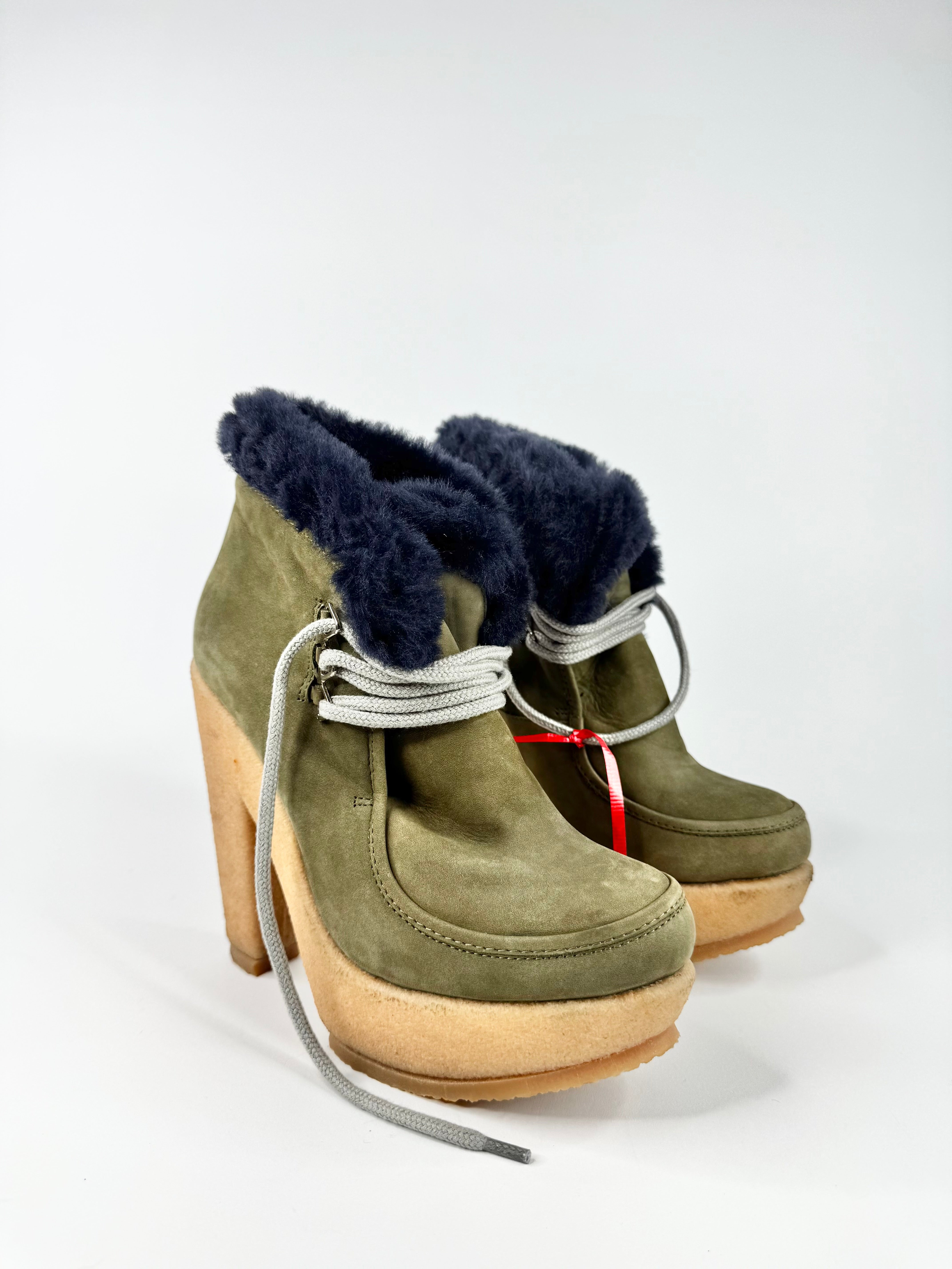 Sonia by Sonia Rykiel Khaki Navy Shearling Lined Boots - EU