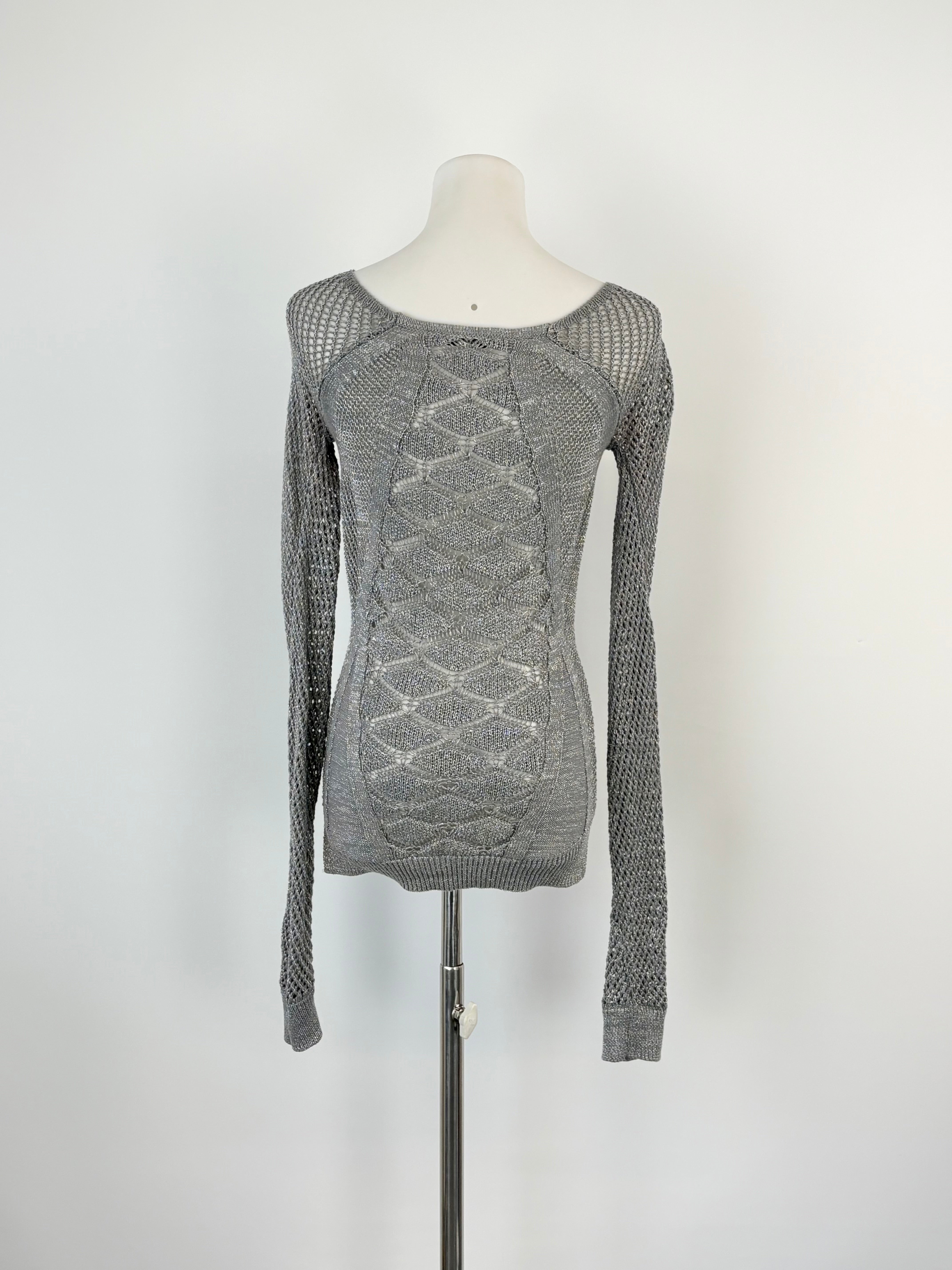 Guess Metallic Silver Lace-Knit Sweater - AU8