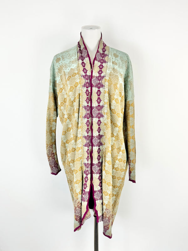 Catherine Andre Deep Gold & Aqua Waterfall Knitwear Cardigan - AU8