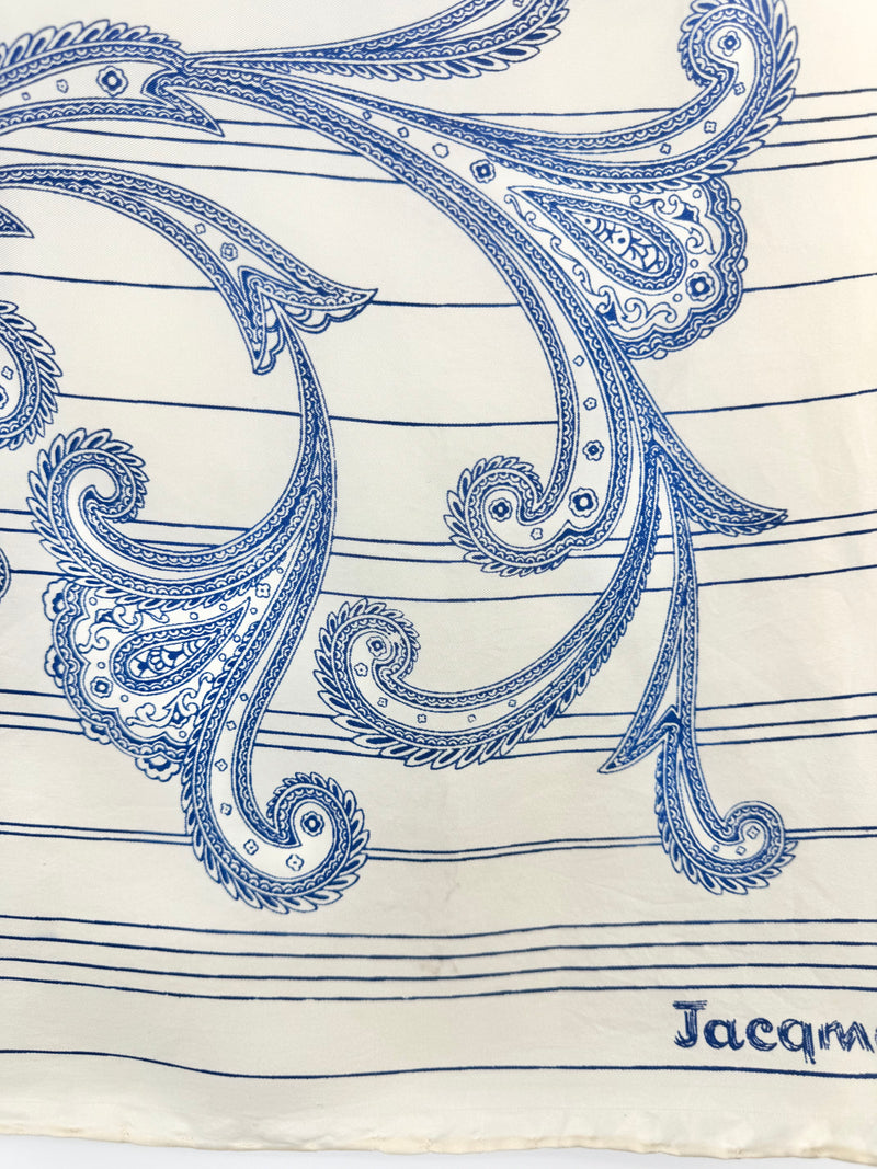 Jacqmar Cream & Blue Paisley Silk Scarf