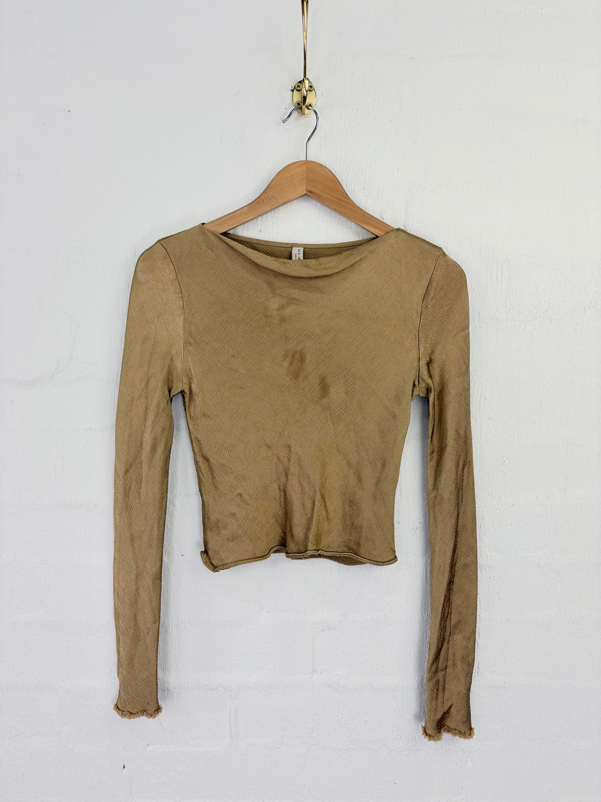 Bec + Bridge Antique Gold Bias Cut Long Sleeve Cropped Top - AU8