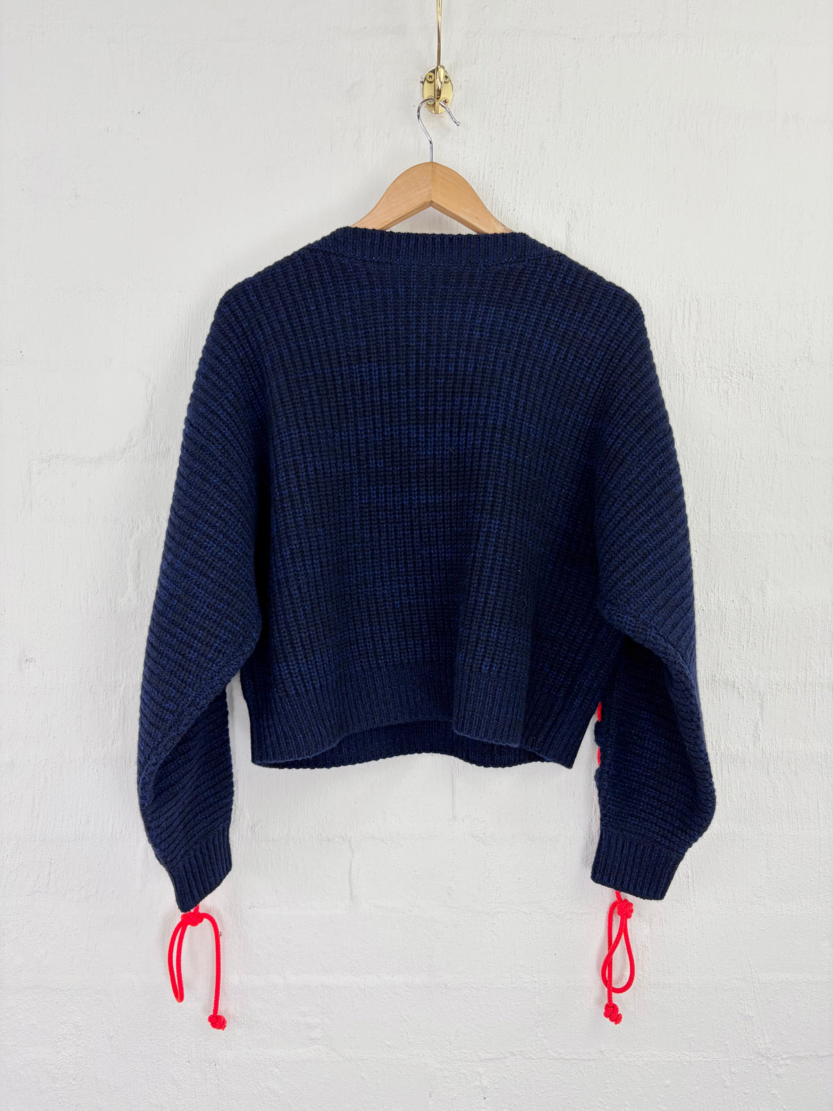 Victoria Beckham Autumn Winter 21 Blue Structured Lambswool Tie Crewneck NWT - AU8/10