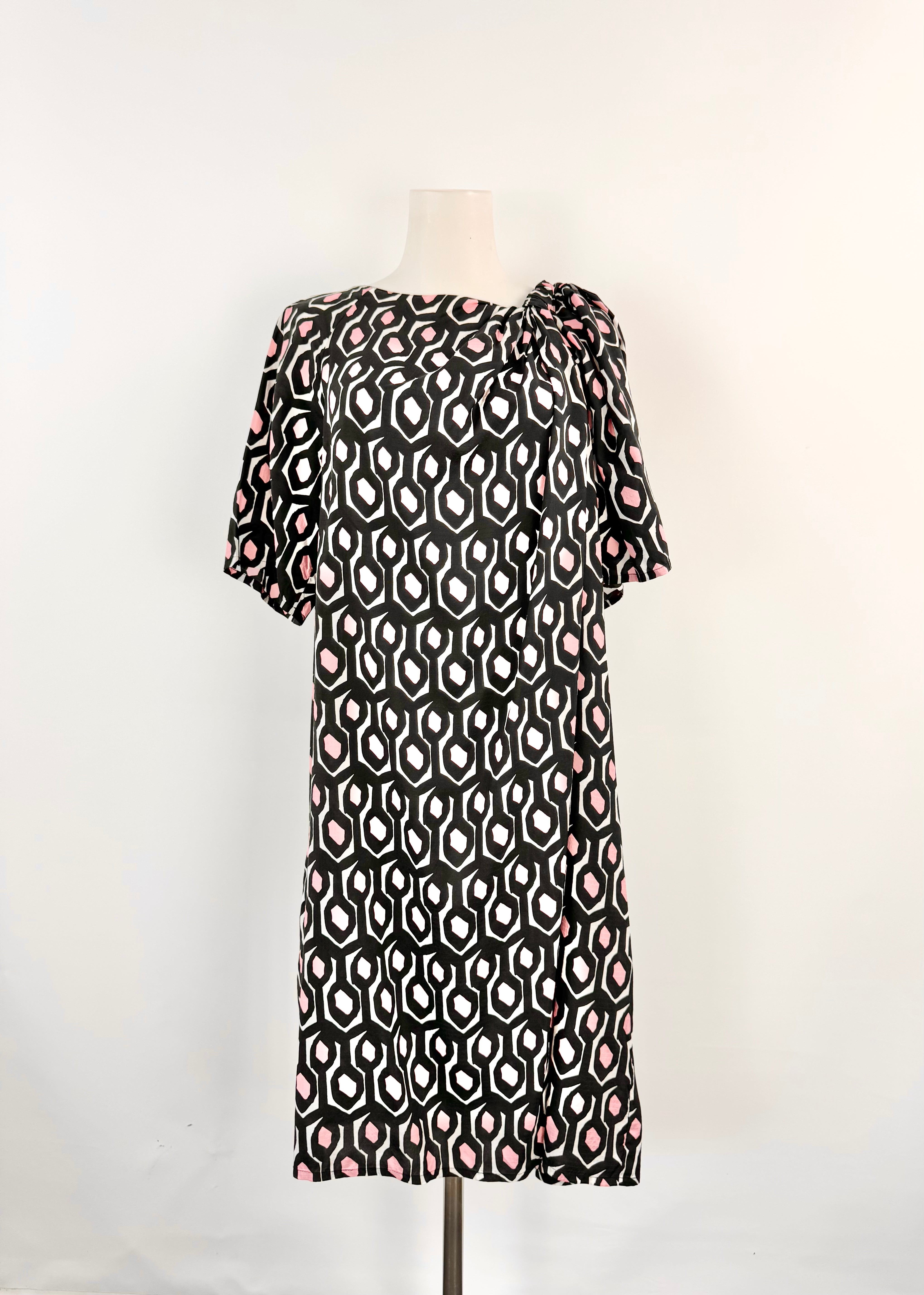 Christian Wijnants Geometric Pattern Silk Blend Gathered Dress - AU8/10
