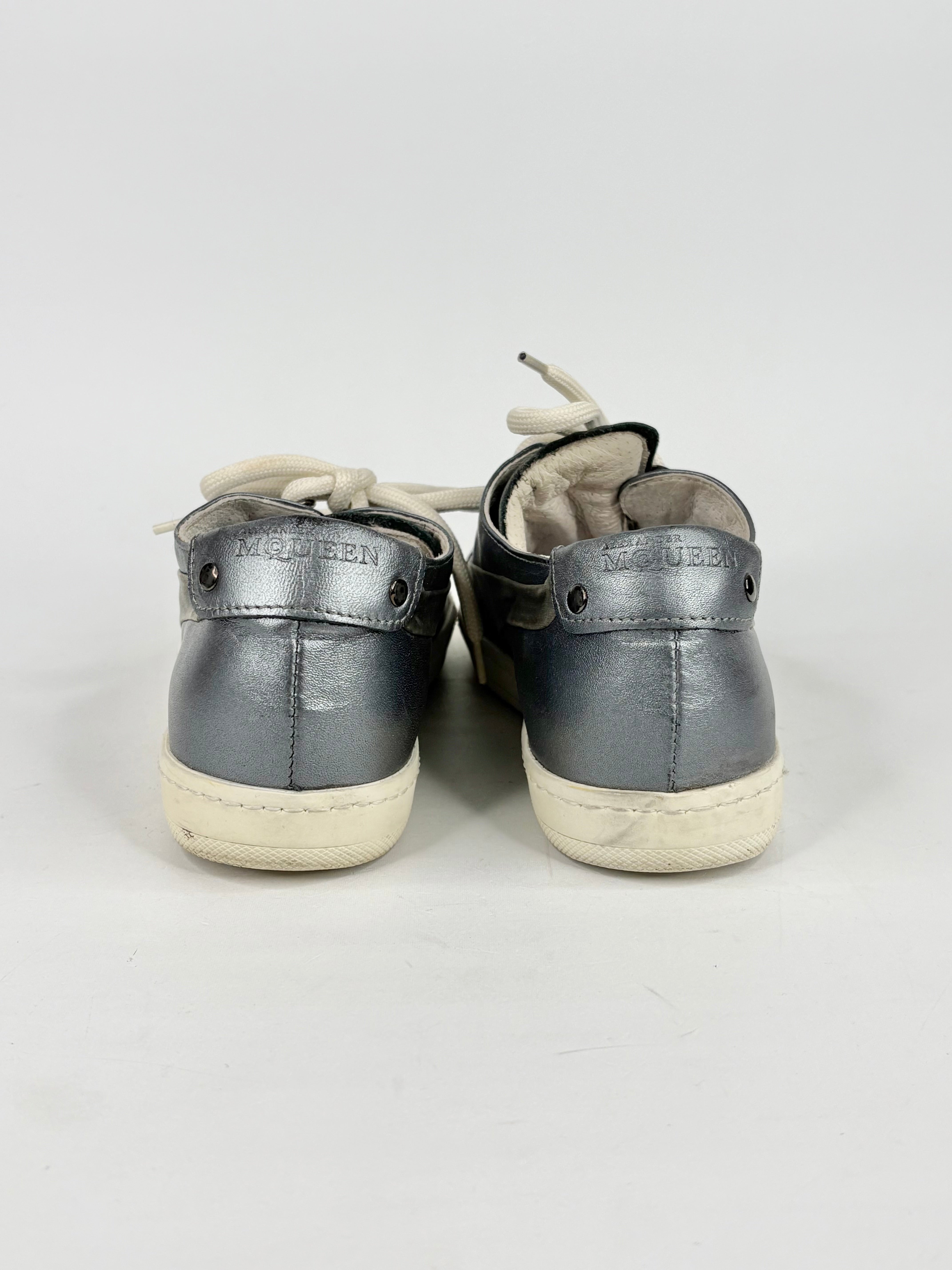 Alexander McQueen x Puma Metallic Gunmetal Grey Leather Sneakers - EU37