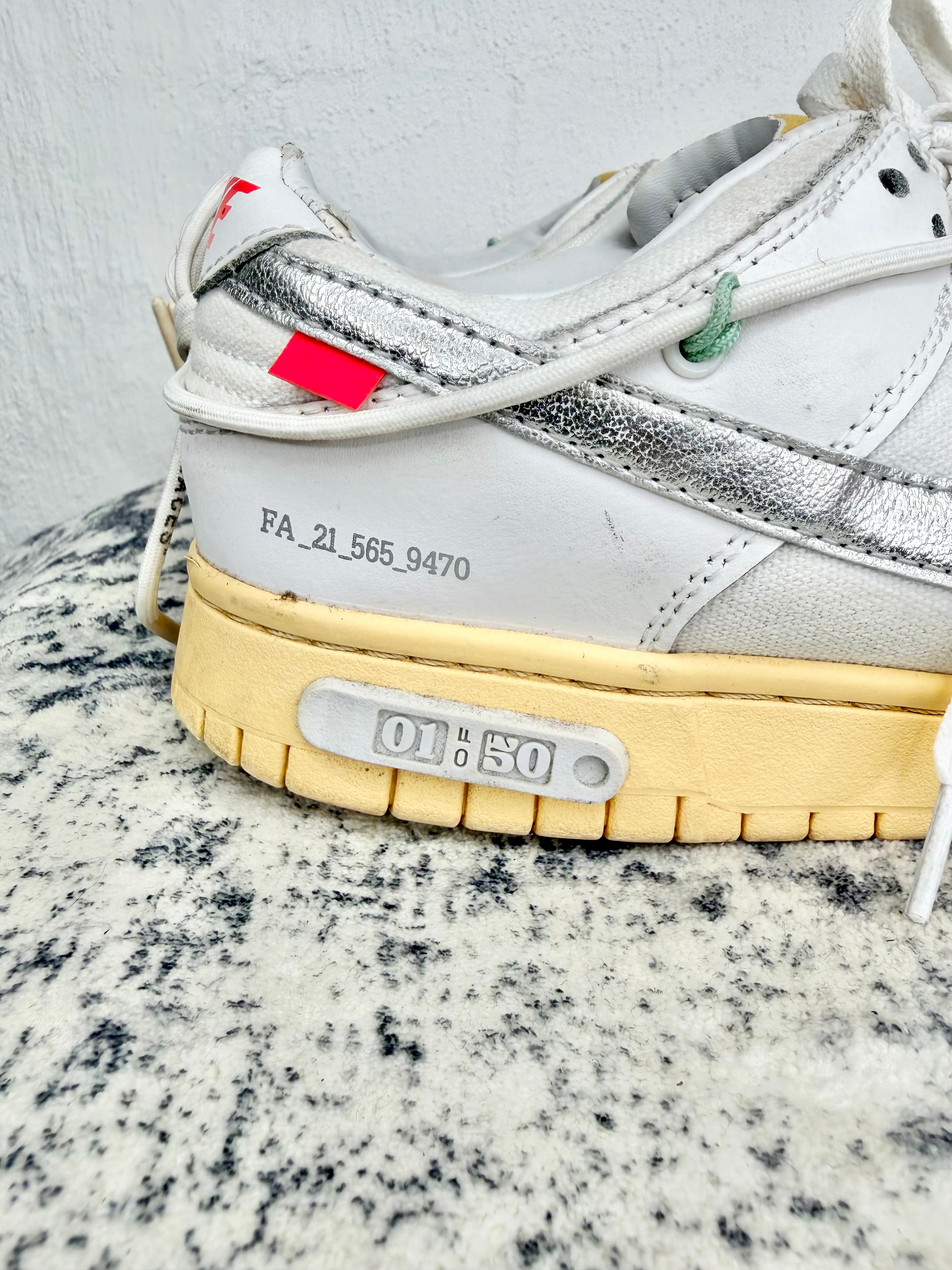 Off-White x Nike Dunk Low "01 OF 50" Tripe White Sneakers - EU41