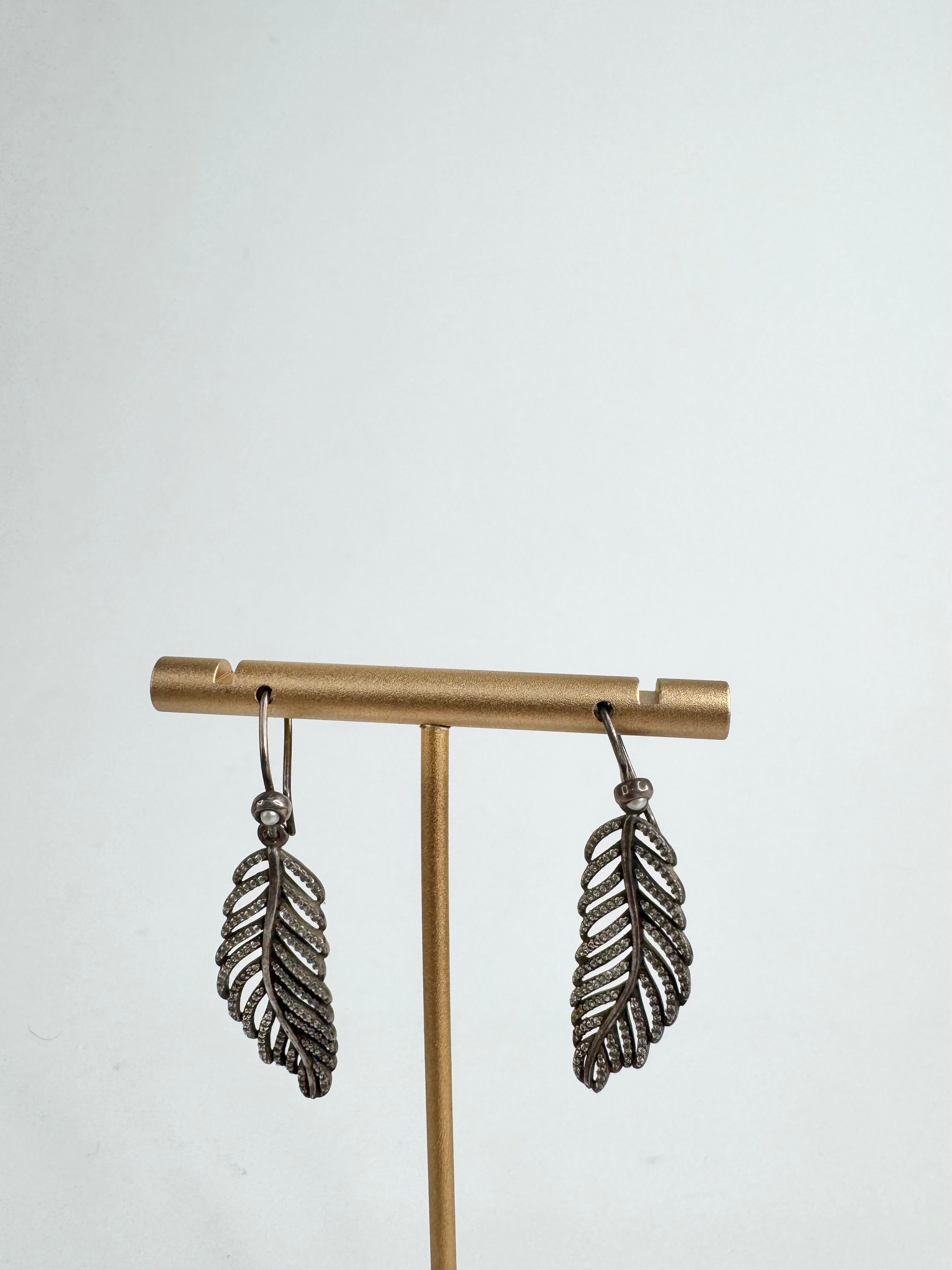 Pandora Silver 'Light as a Feather' Pave Set Drop Earrings