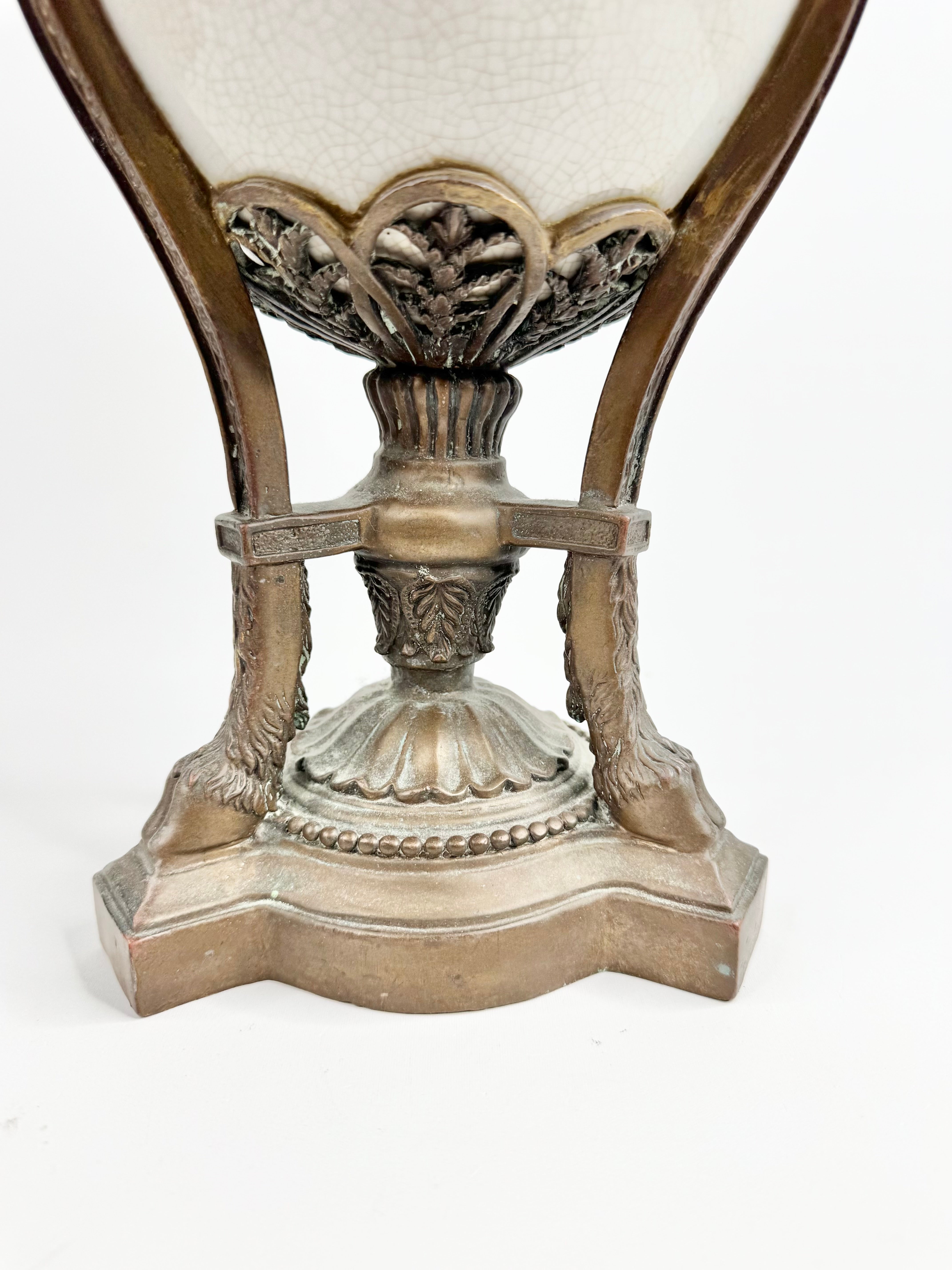 Vintage R.M. Hall Pty Ltd Neoclassical Goat Head Urn with Crackle Glaze Finish