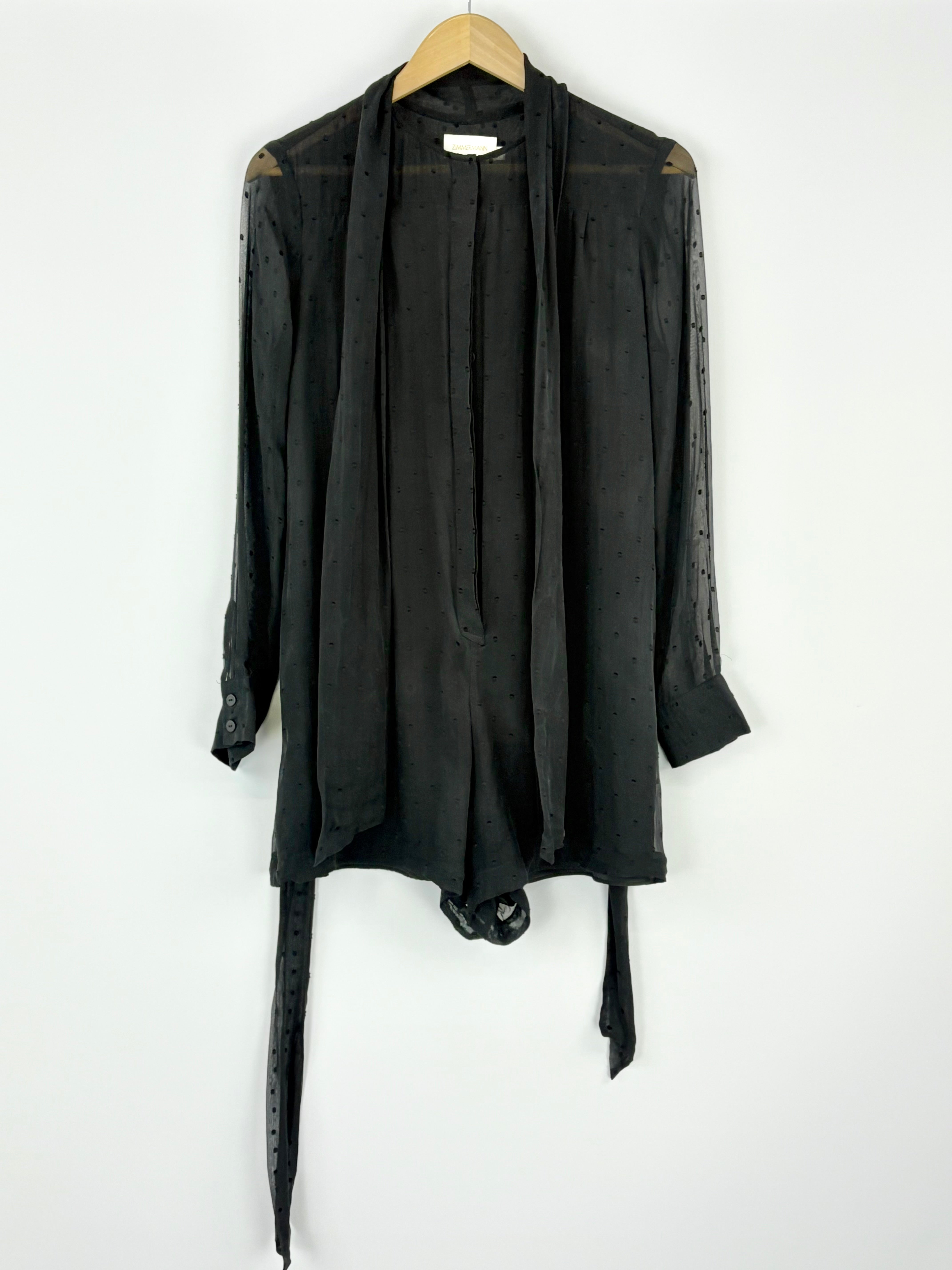 Zimmerman Black Silk-Blend Button Up Playsuit - AU10/12