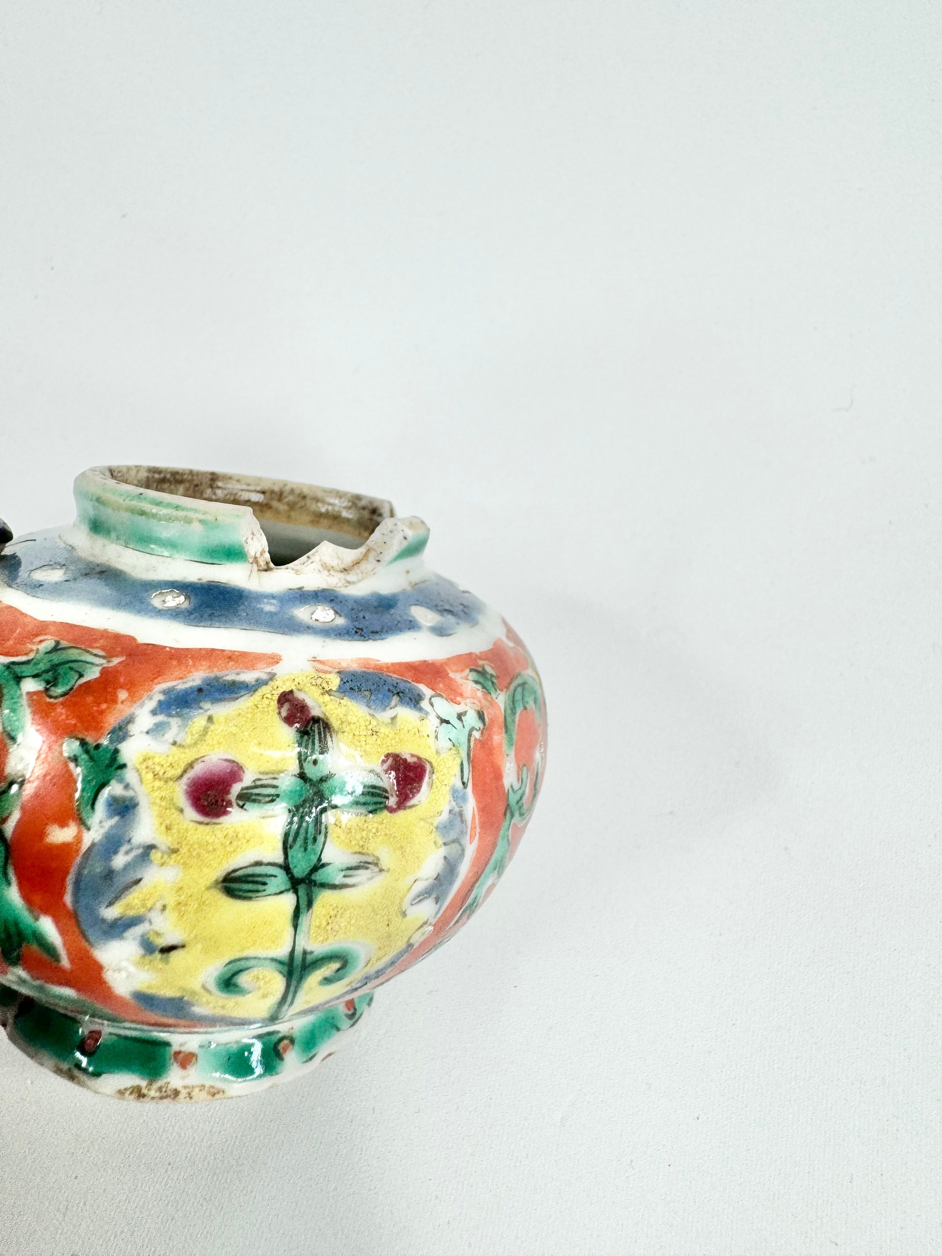 Antique Chinese Five Colour Small Ginger Jar