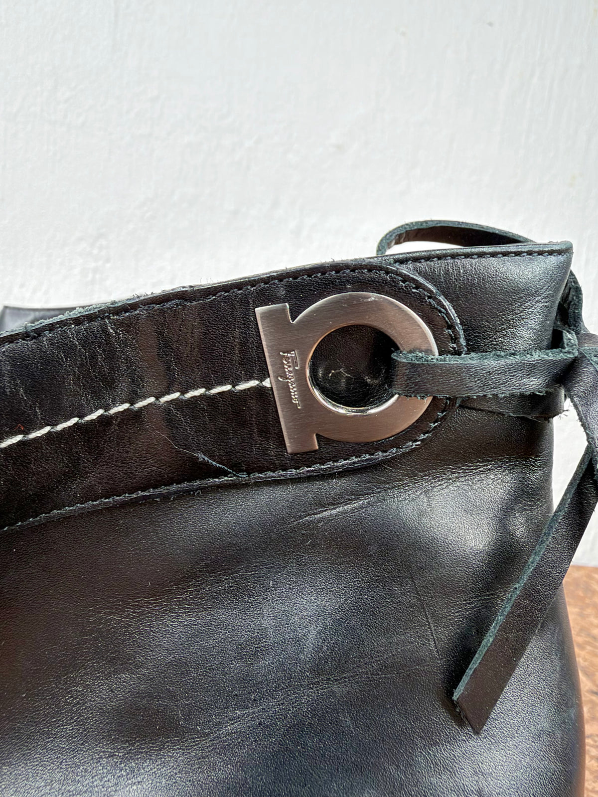 Salvatore Ferragamo Smooth Black Leather Pointed Toe Ankle Boots - EU40