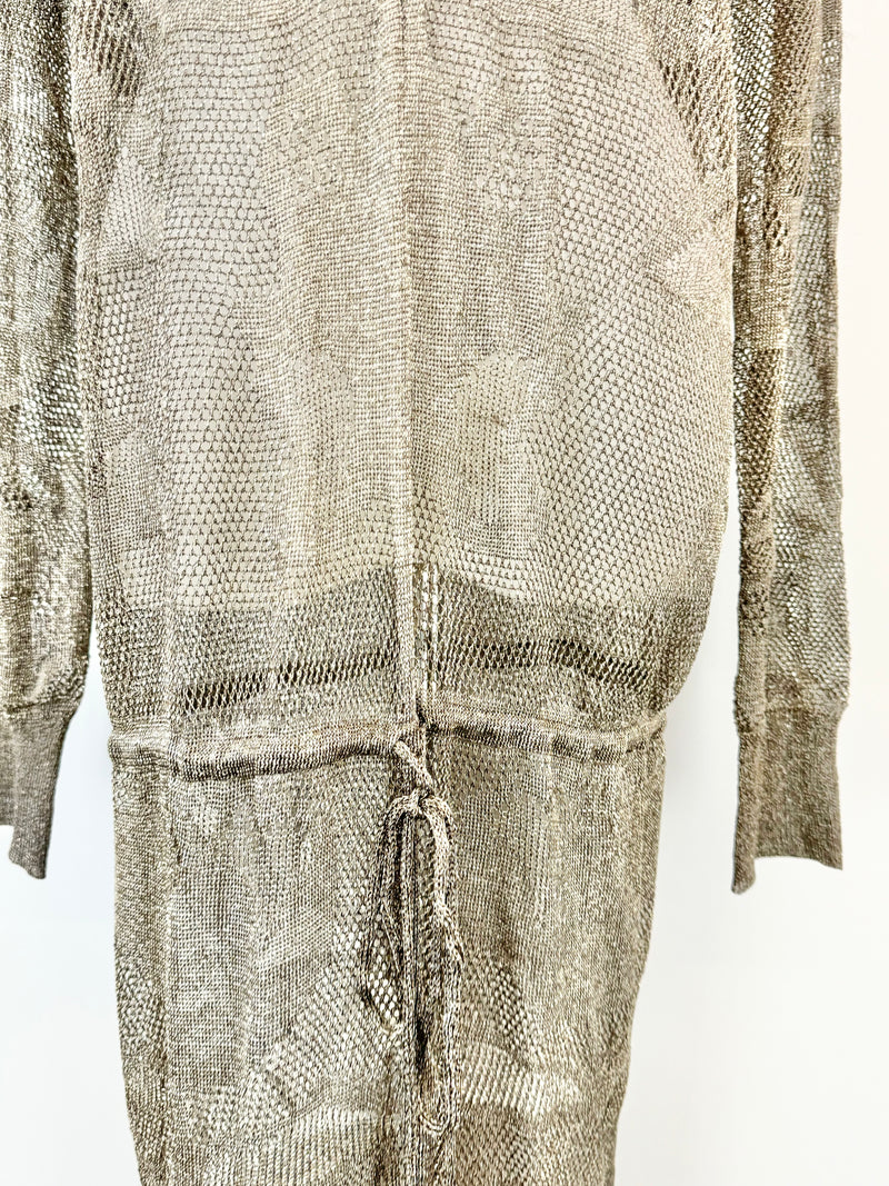 Day Birger Et Mikkelsen Metallic Taupe Sheer Knit Dress - AU10