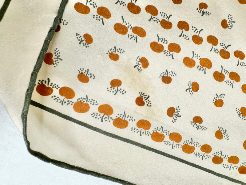 Vintage Jaeger Cream Apple Patterned Silk Scarf