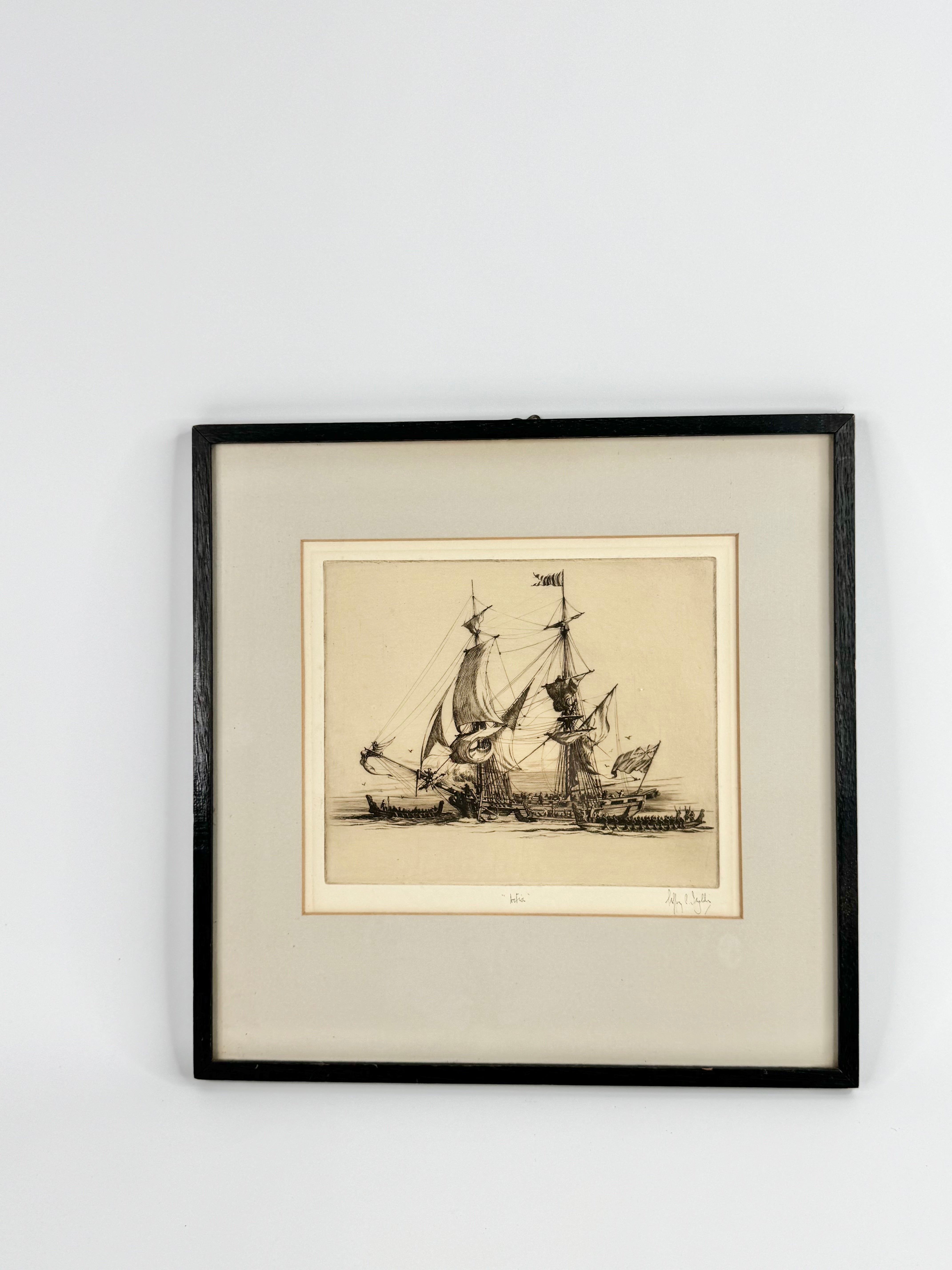 Vintage Geoffrey Ingleton Framed 'Active' Etching