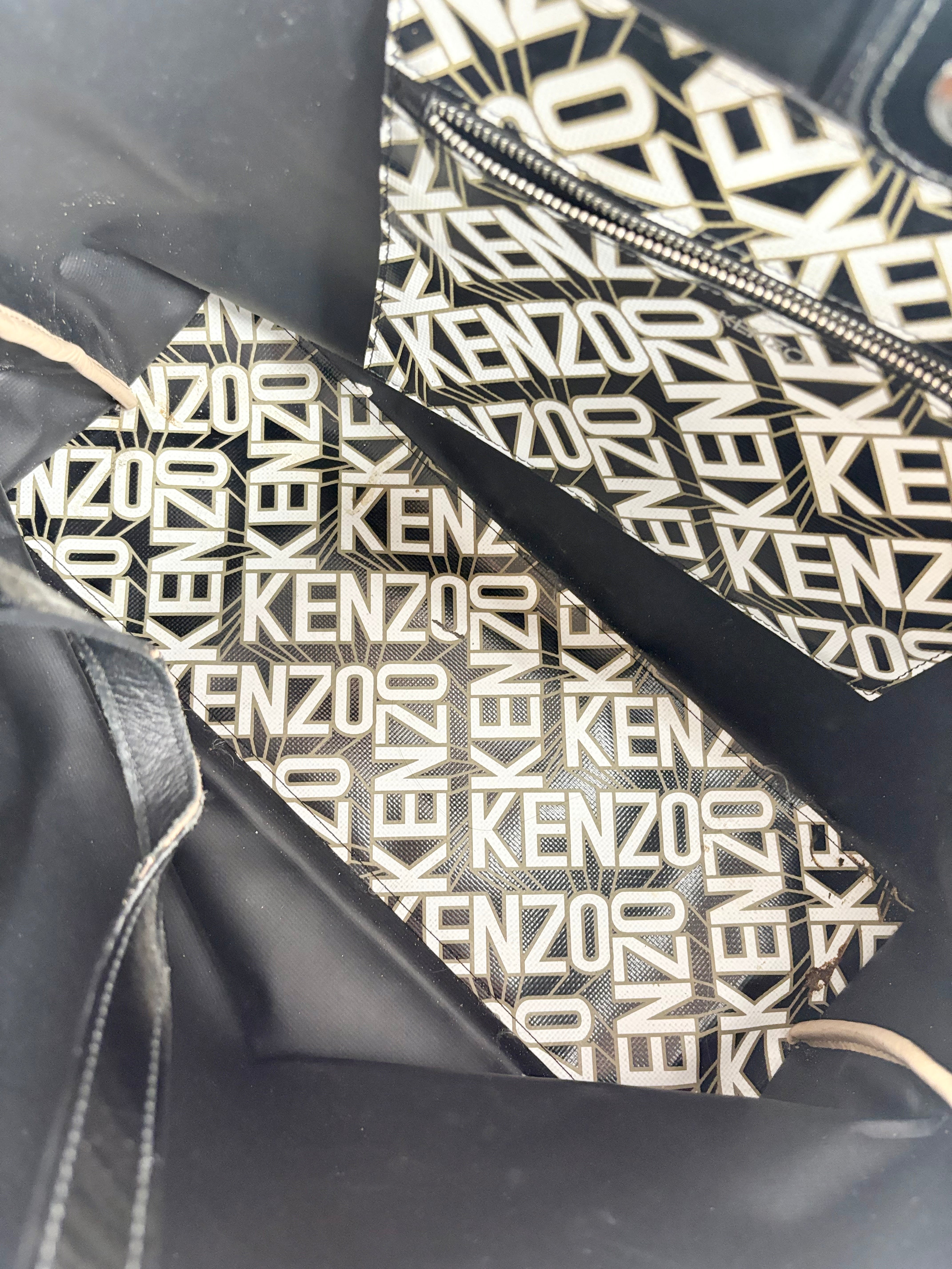 Kenzo Black & White Flying Logo PVC Tote Bag
