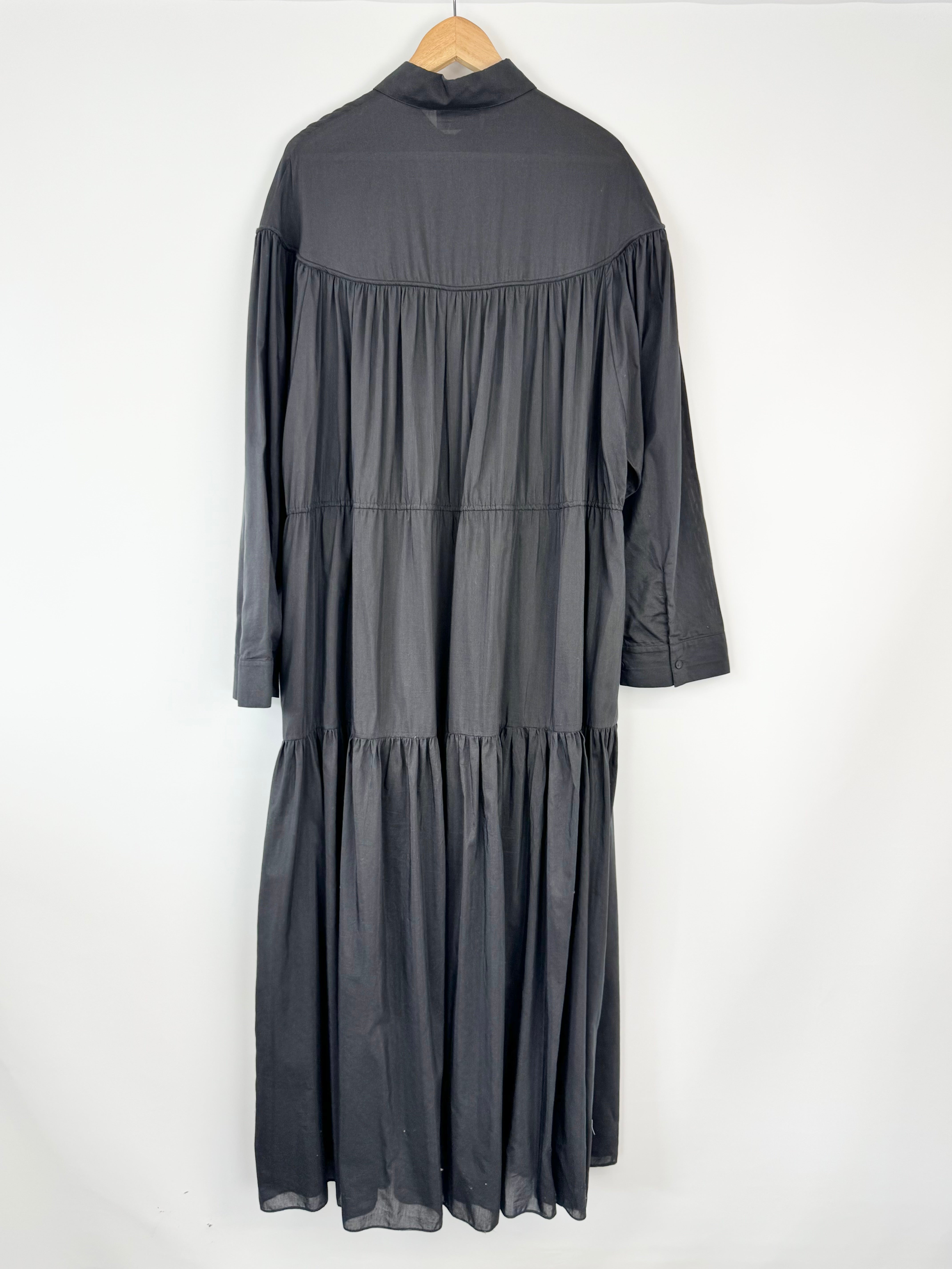 Matteau Black Silk & Cotton Tiered Maxi Dress - AU12