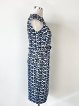 Sacha Drake Blue Scribble Print Belted Dress - AU14