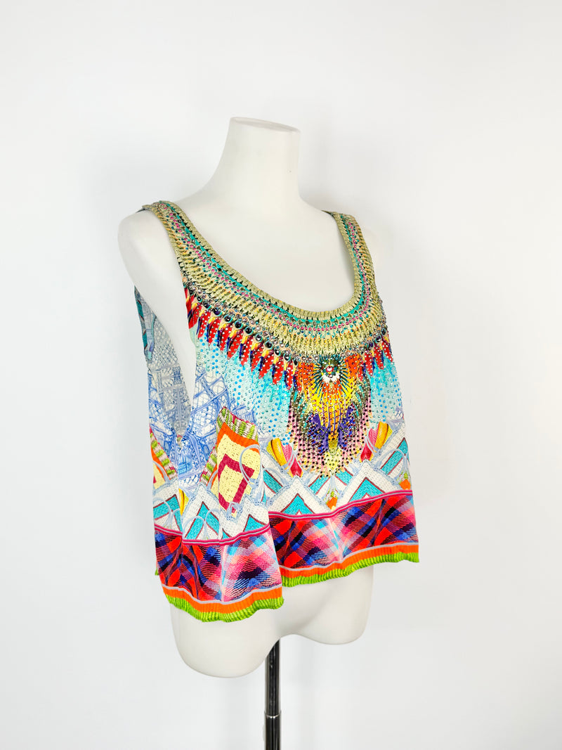 Camilla Mulitcoloured Jeweled Crop Vest - AU10