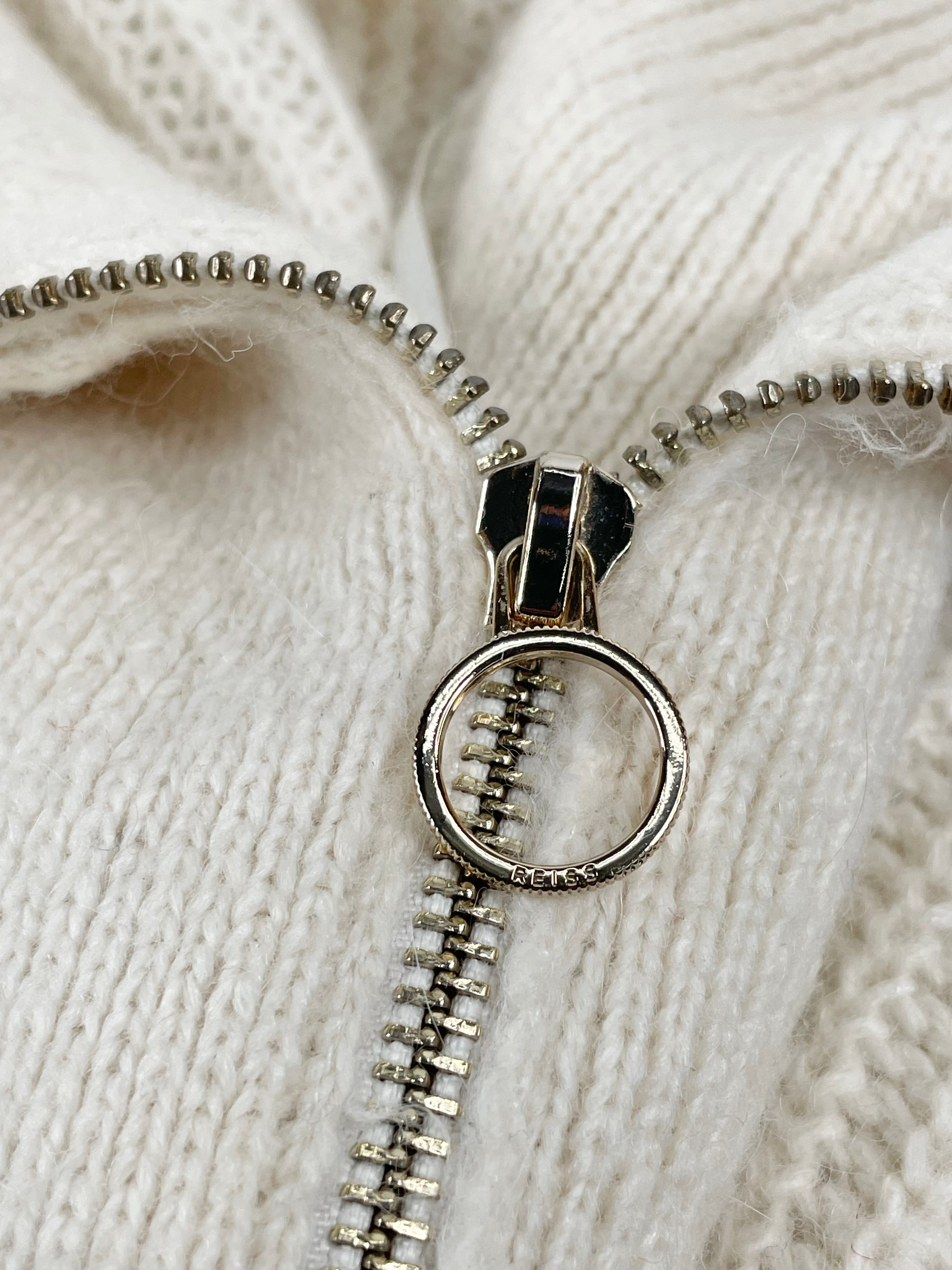 Reiss Cream Ribbed Zip Neck 'Safia' Sweater - AU8