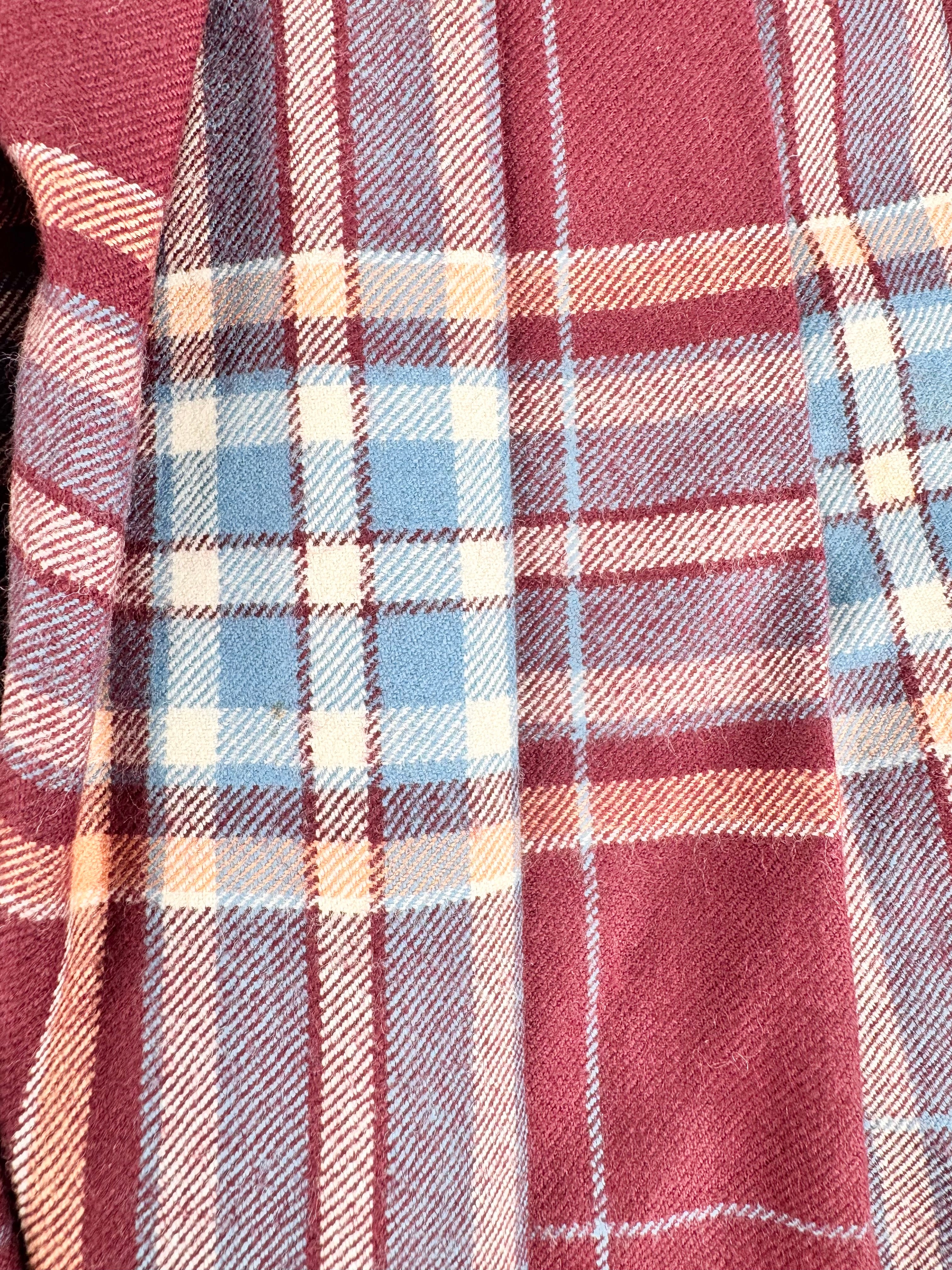 Vintage Celine Burgundy & Blue Tartan Pleat Mini Skirt - AU8/10