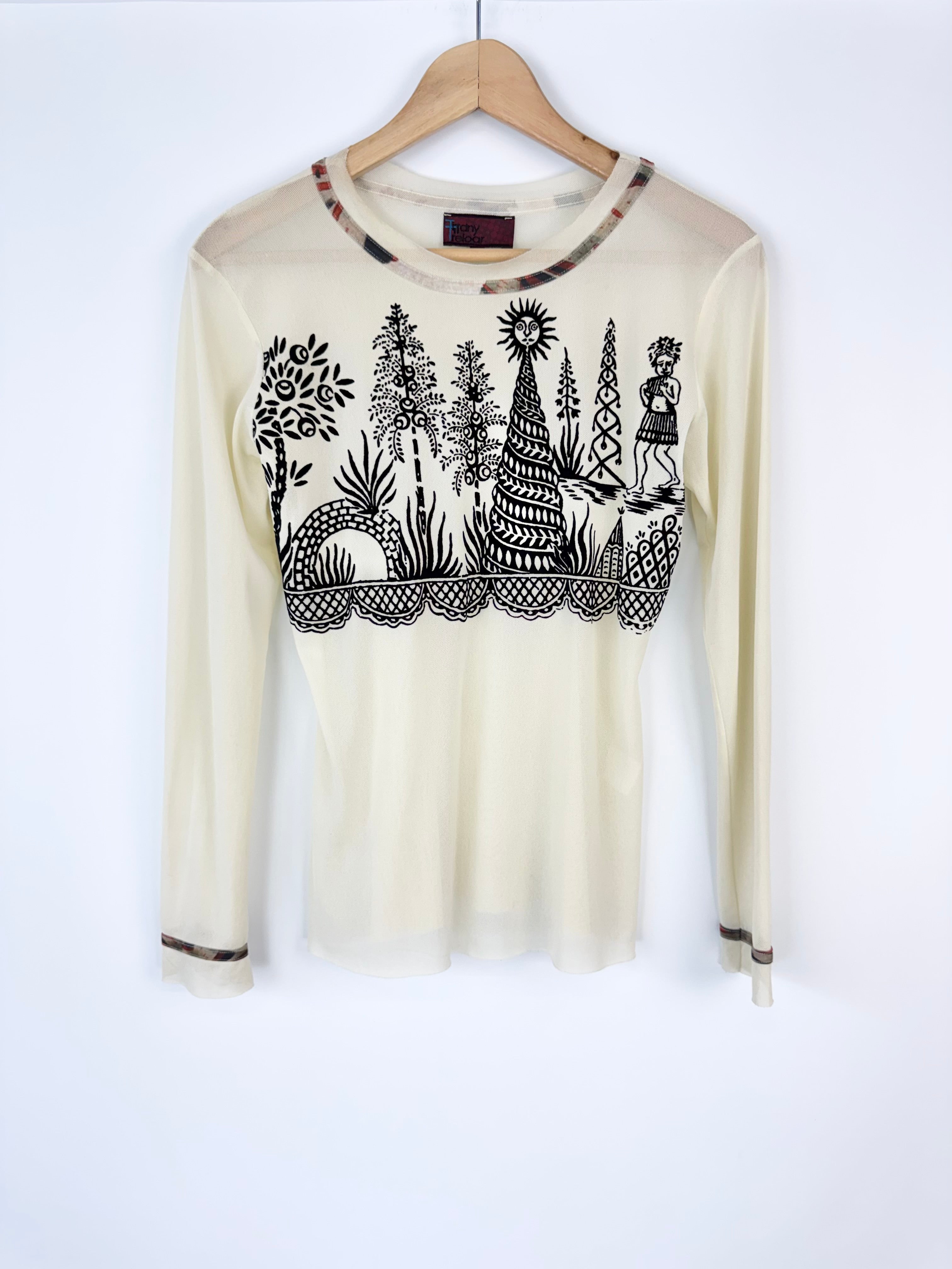 Tiffany Treloar Sheer Nylon Illustrated Long Sleeve Top - AU10