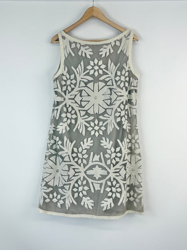 Hoss Intropia Sheer Beige Floral Sleeveless Dress - AU14