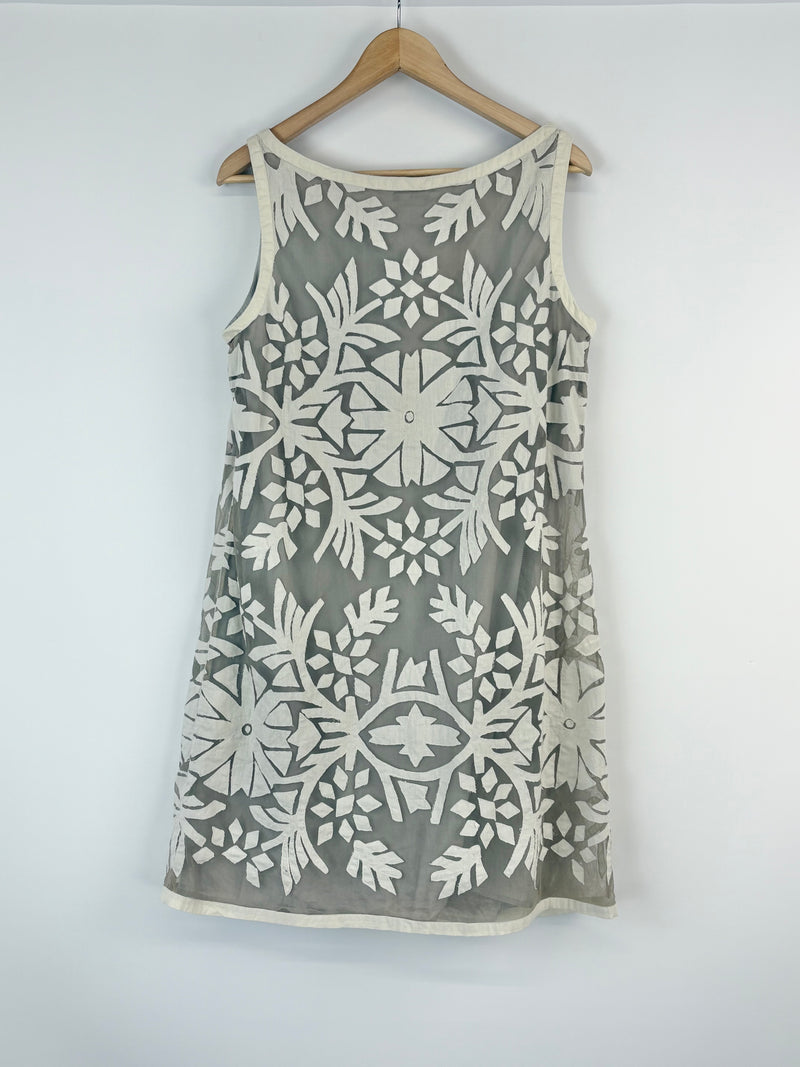 Hoss Intropia Sheer Beige Floral Sleeveless Dress - AU14