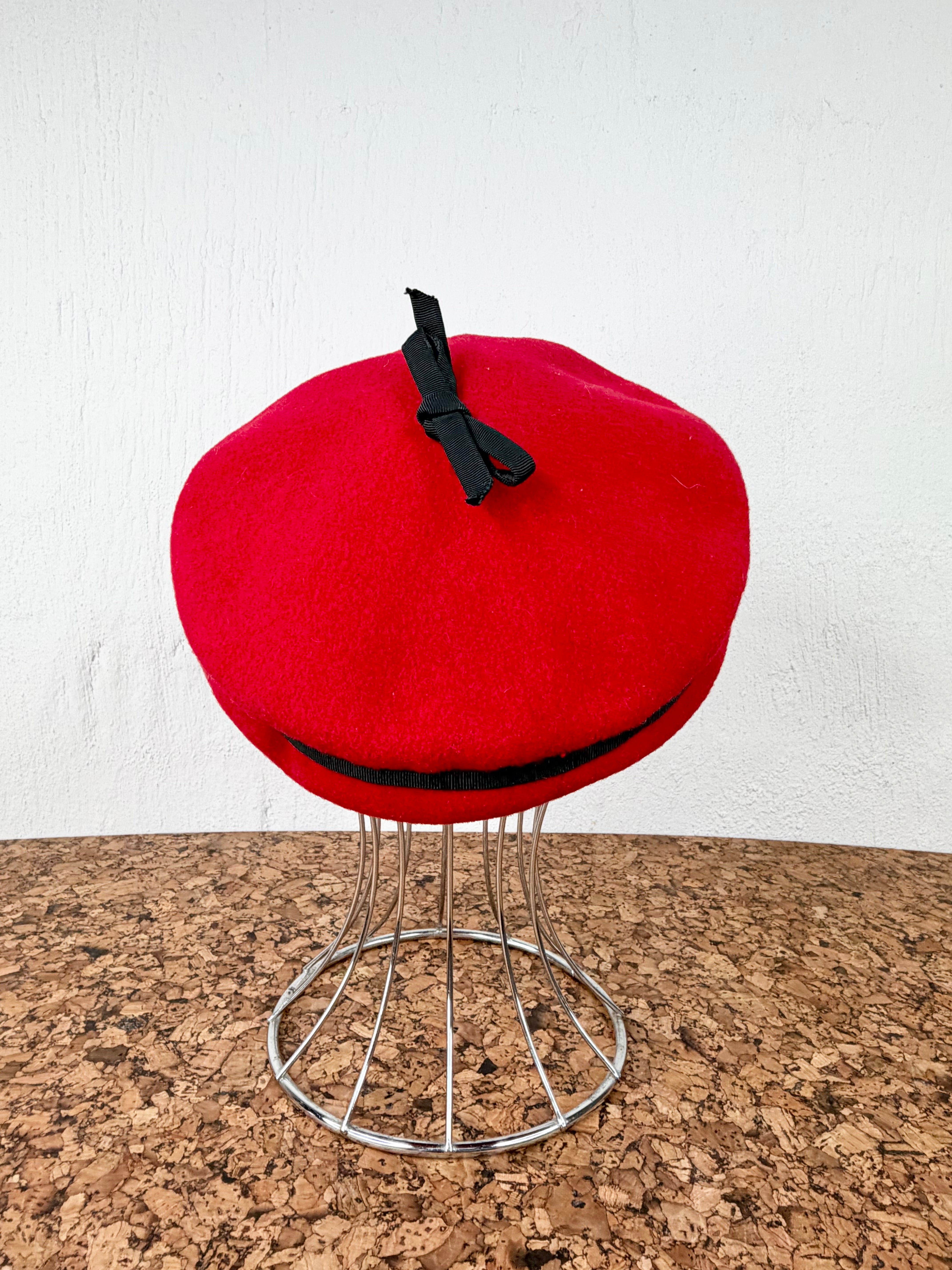 Vintage Jacques Pinturier Red & Black Trim Beret