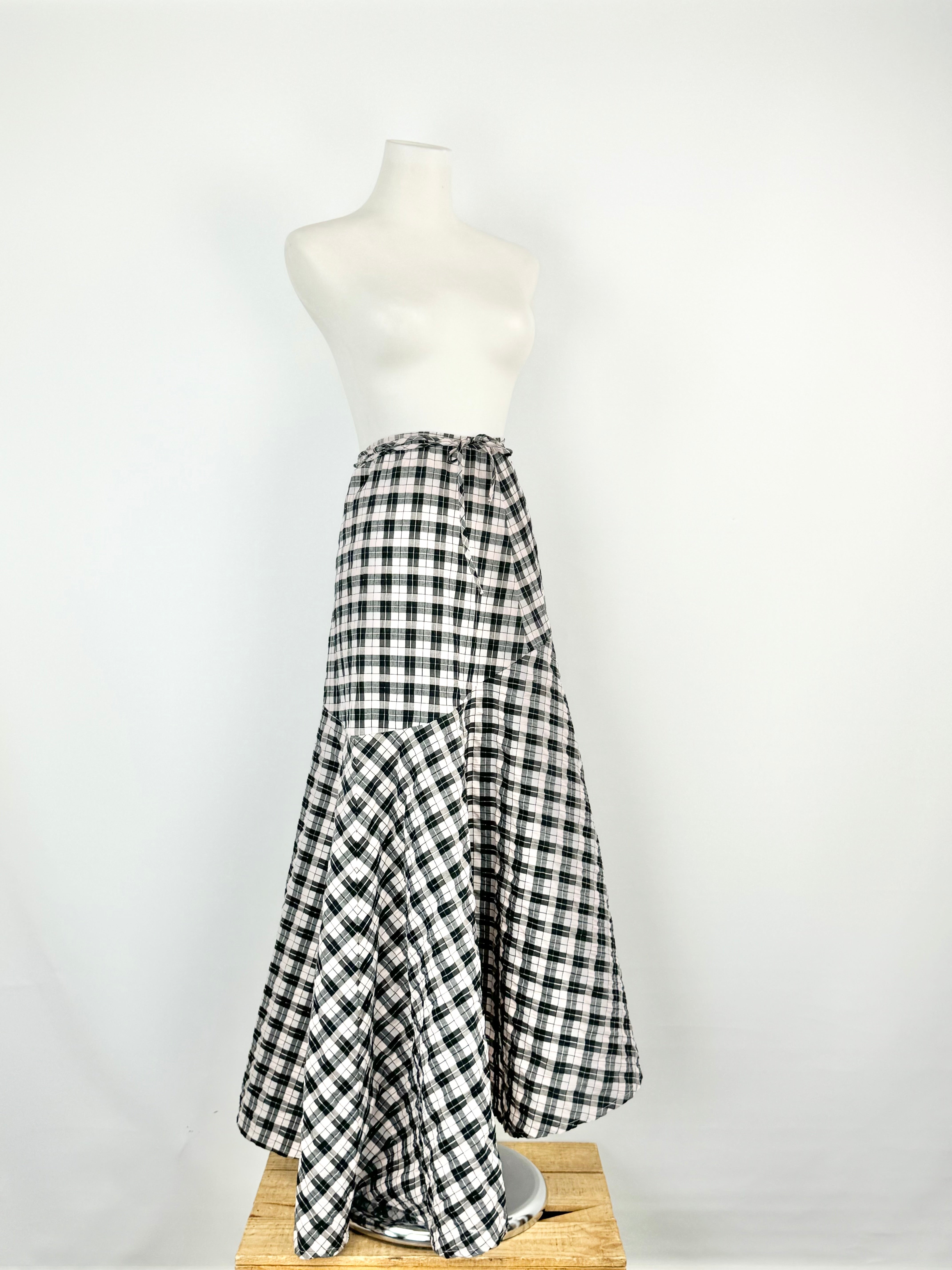 Ganni Pink Black & Silver Plaid Seersucker Maxi Skirt - AU8/10