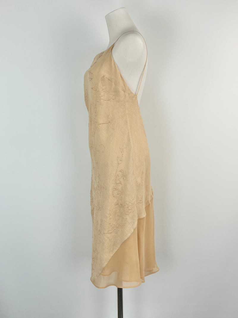 Alberta Ferretti Sandy Beige Linen Layered Strap Dress - AU8/10