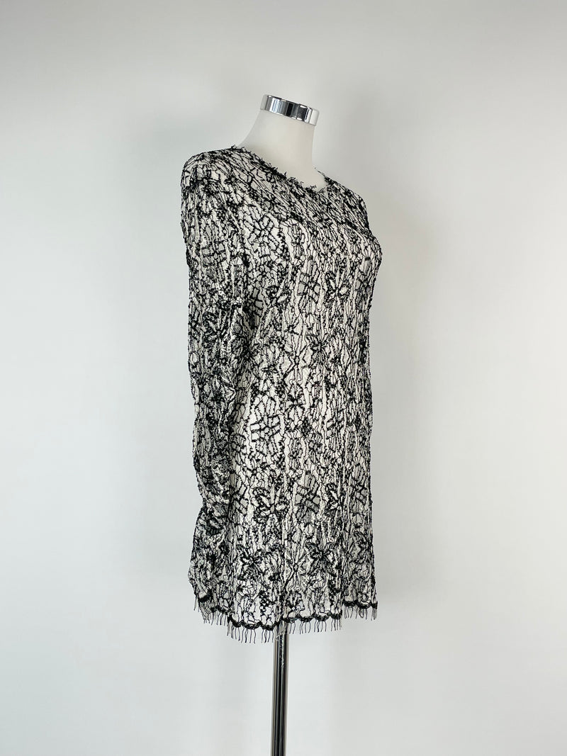 Sharon Wauchob Black & White Embroidered Lace Sheer Top - AU8/10