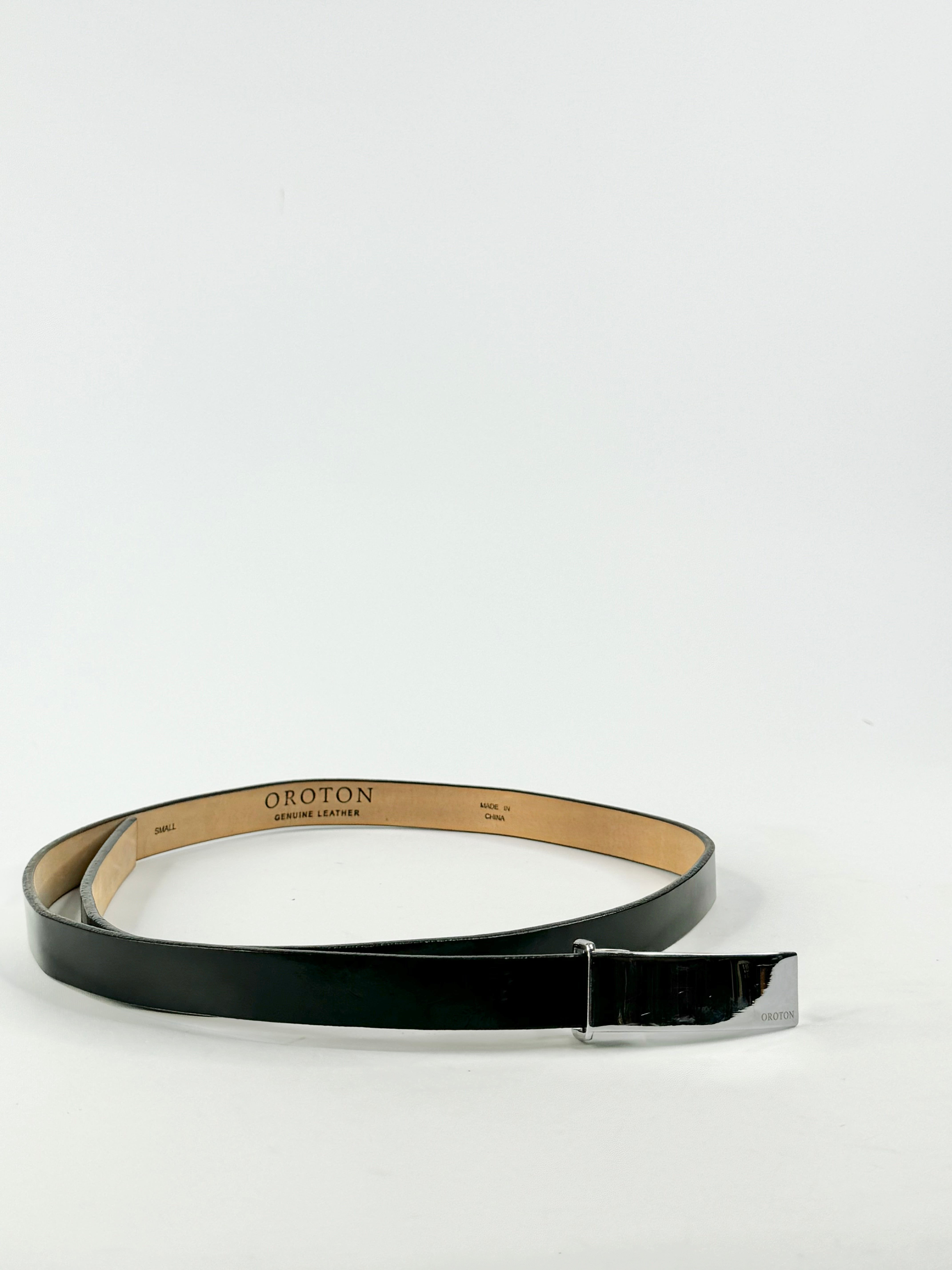 Oroton Slim Black Patent Leather Belt
