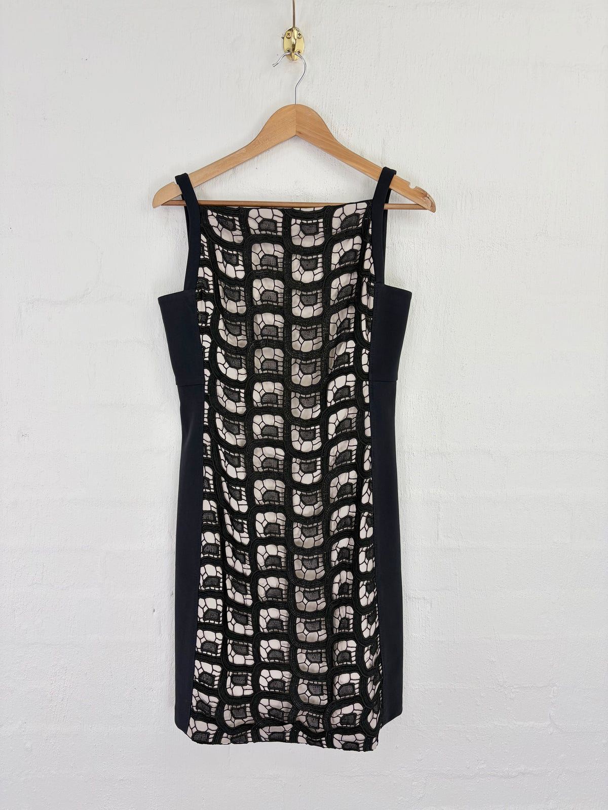 Diane von Furtenburg Black & Ivory Lace Panel Midi Dress - AU8/10