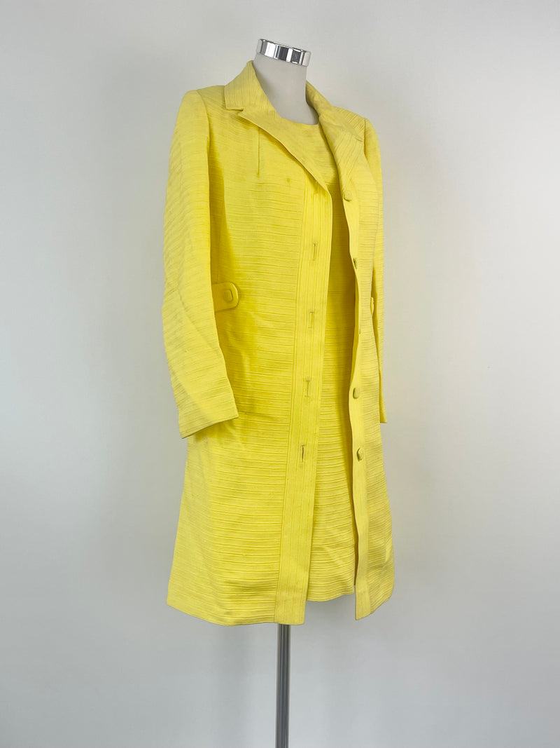 Vintage Merco Davron Canary Yellow Ribbed Coat & Dress Set - AU8