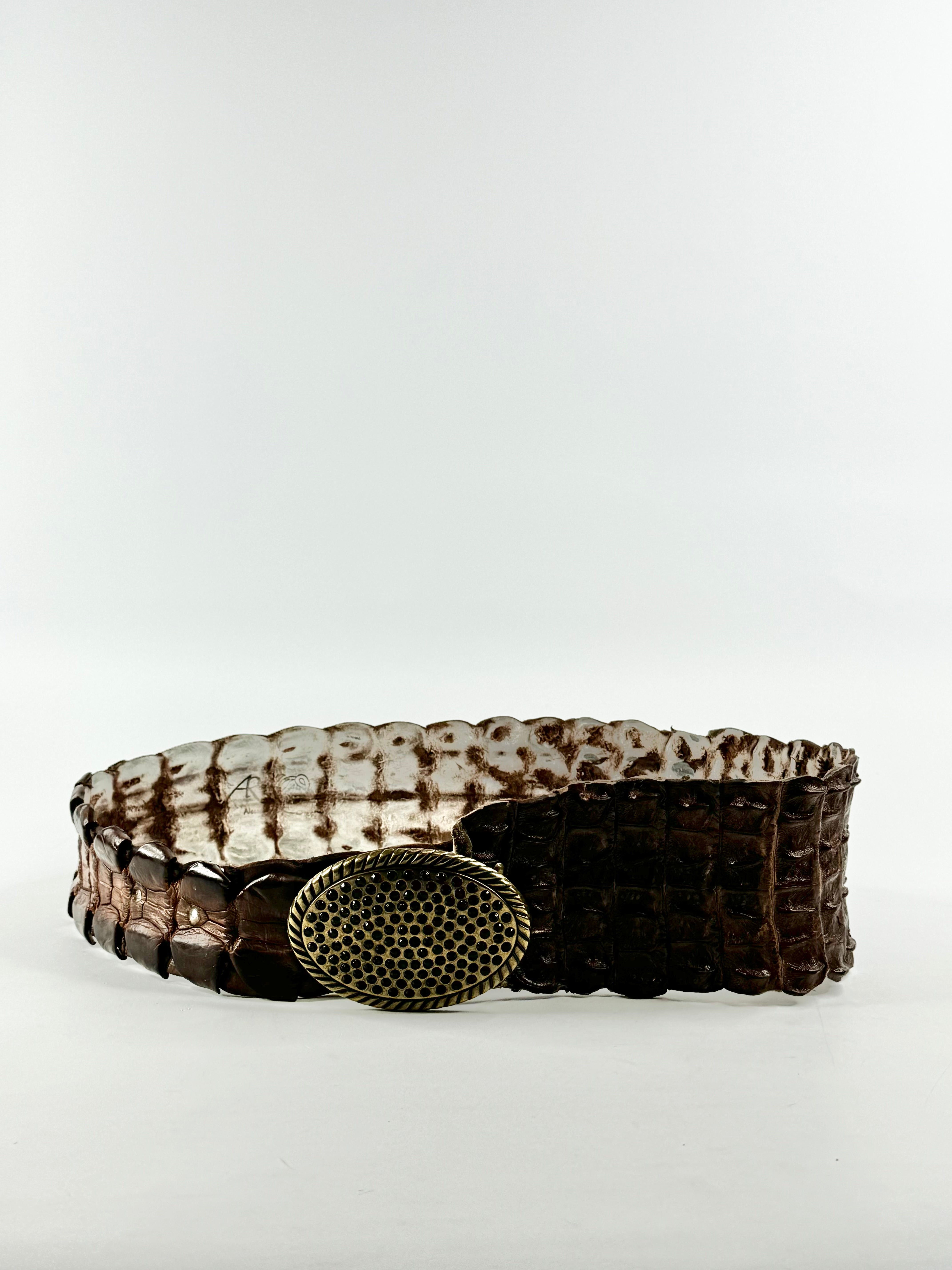 Vintage Wide Brown Crocodile Leather Belt