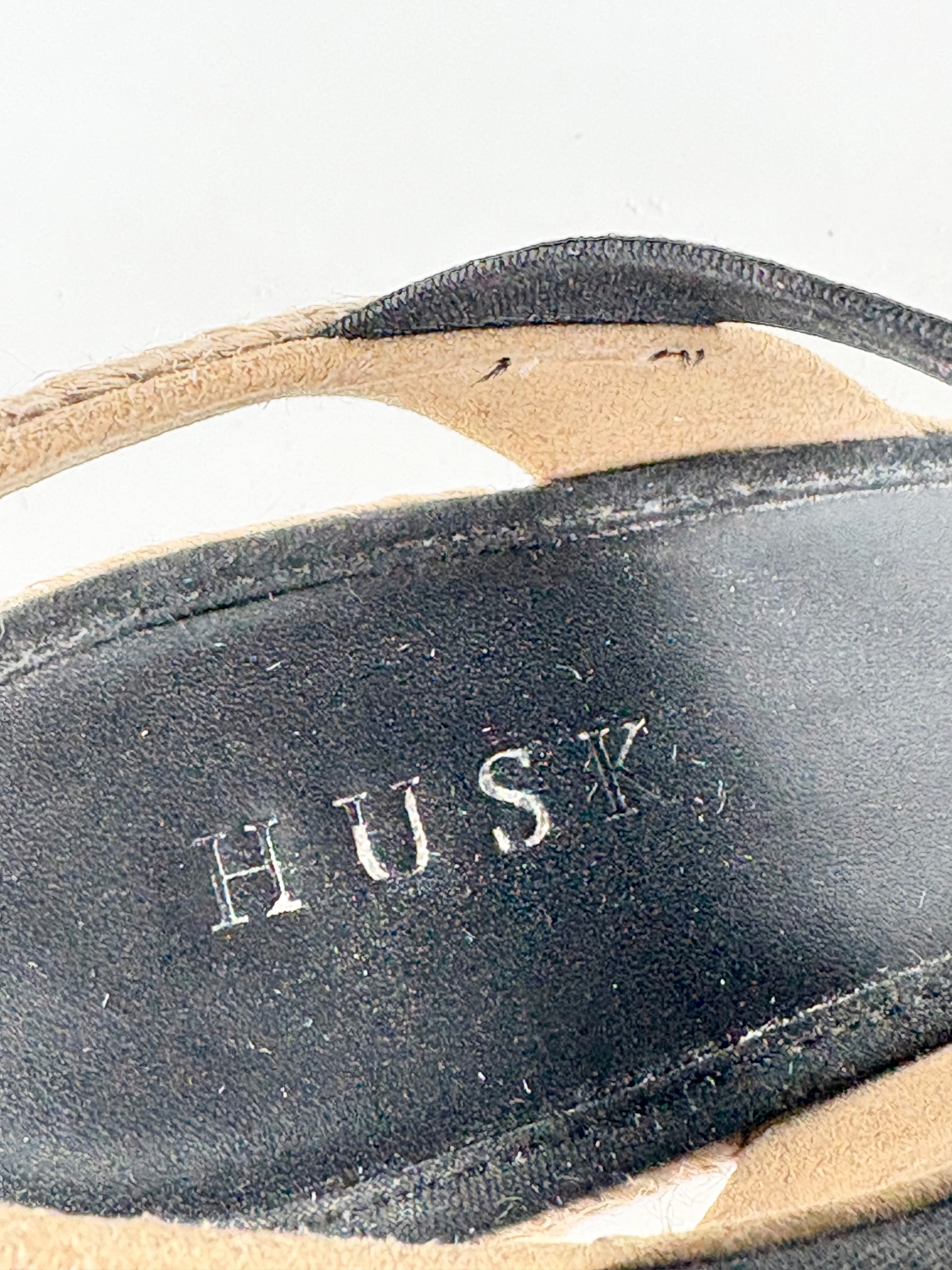 Husk Black Leather & Raffia Espadrille Wedges - EU39