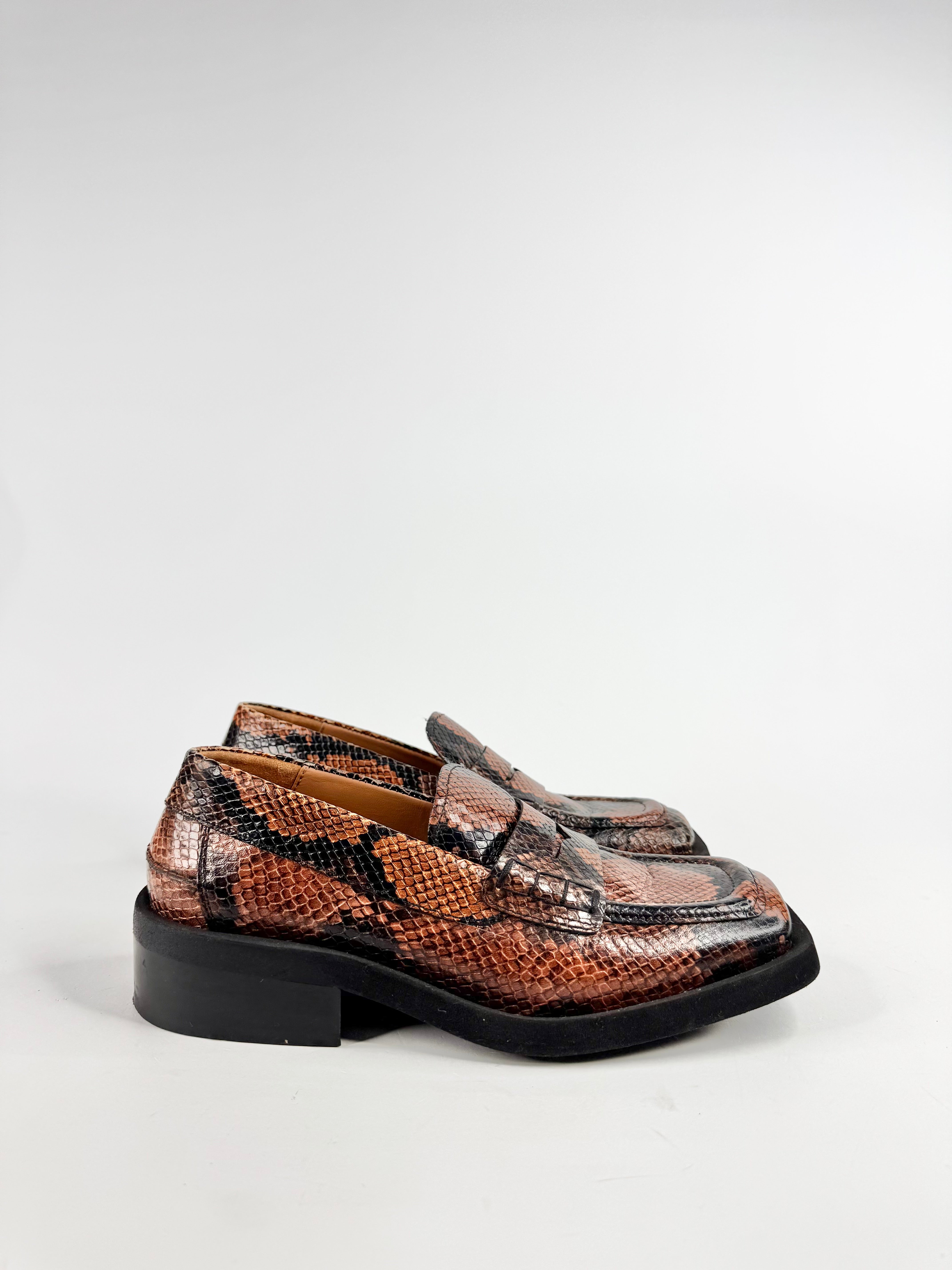 Ganni Snakeskin Embossed Loafers - EU38