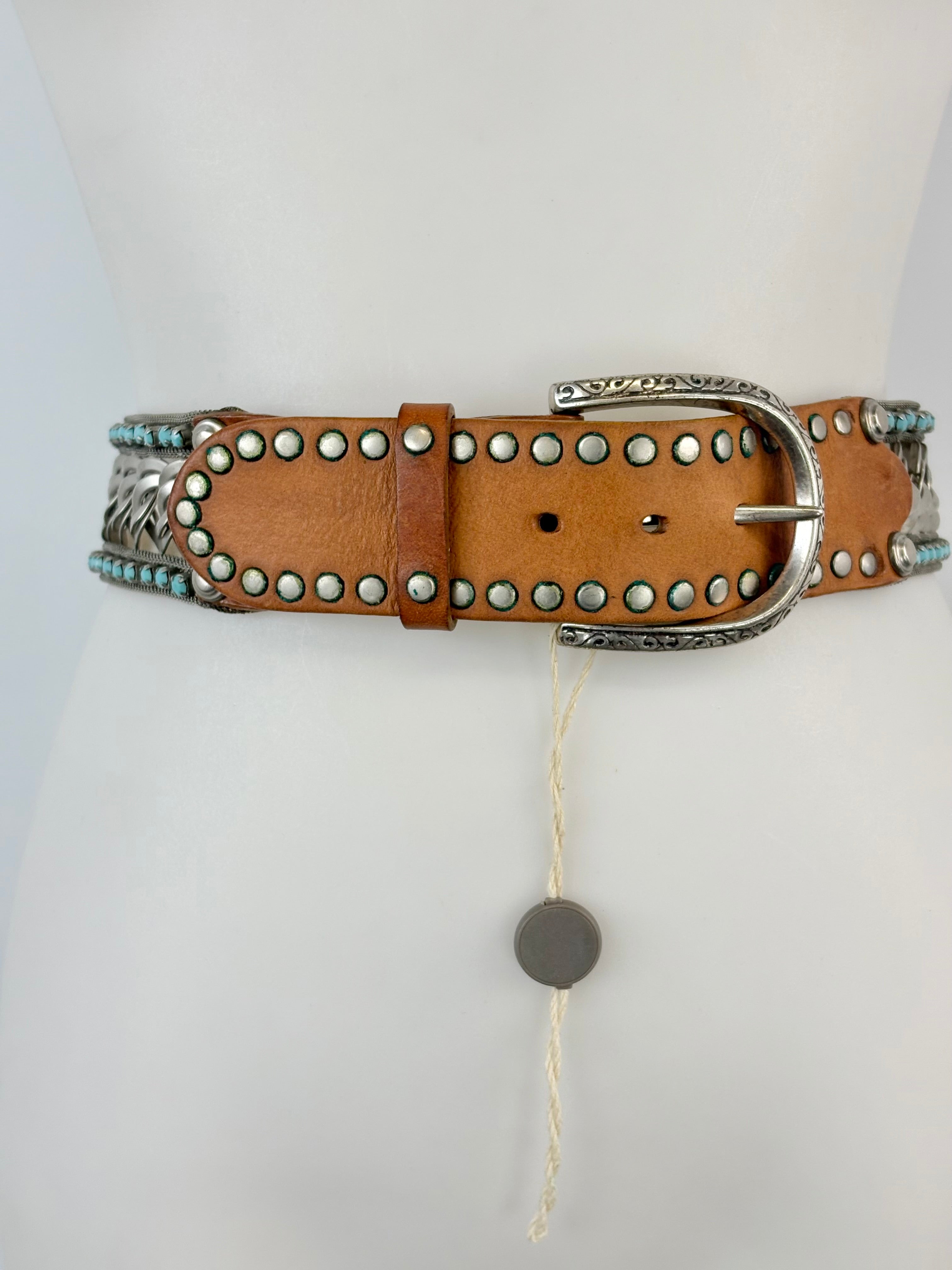Vintage Nanni Leather & Brass Shingled Belt