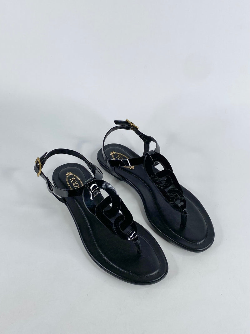 Tod's Black Patent Leather Sandals NWT - EU36