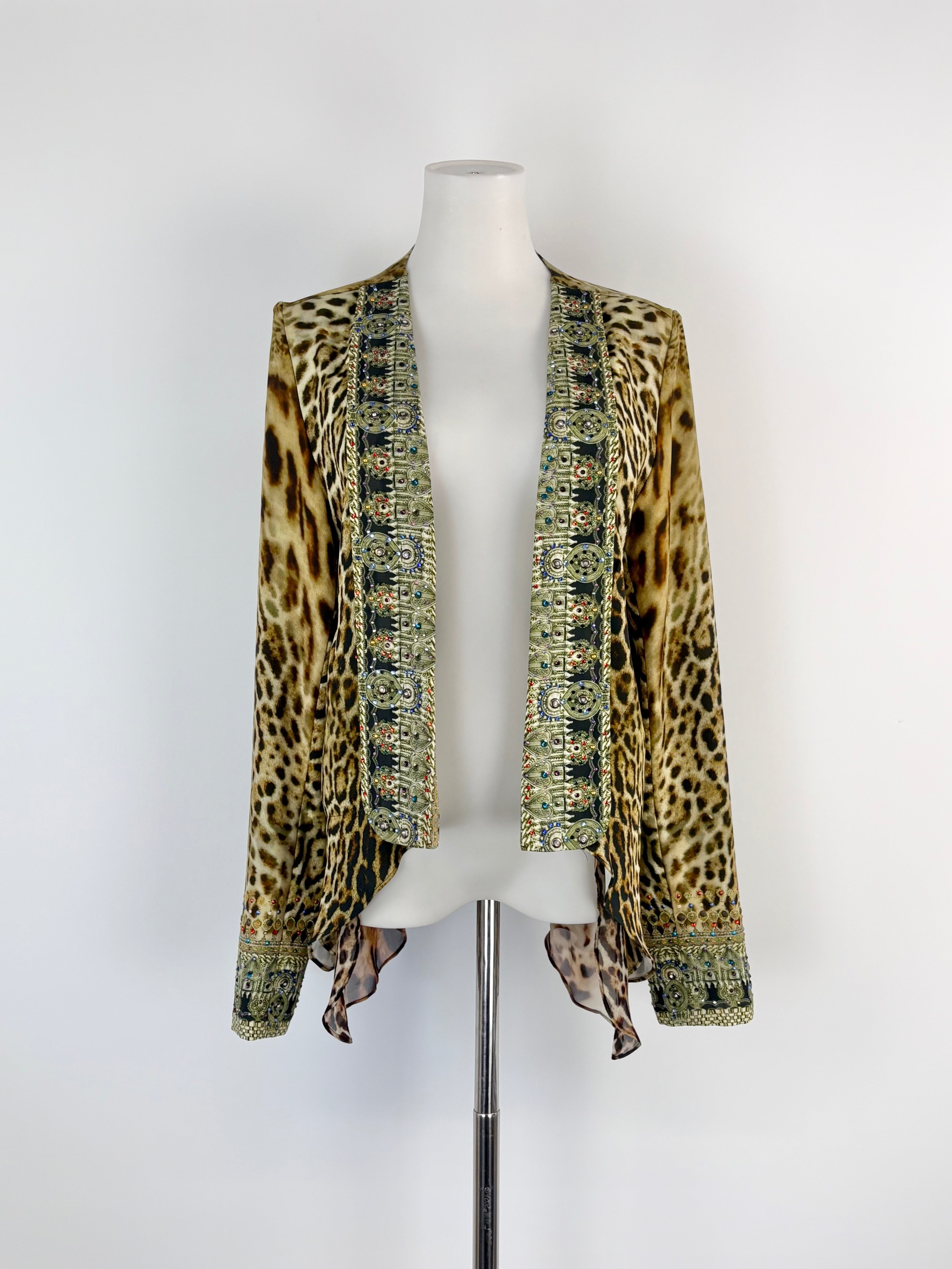 Camilla Silk-Blend Leopard Print Embellished Lapel Jacket - AU10