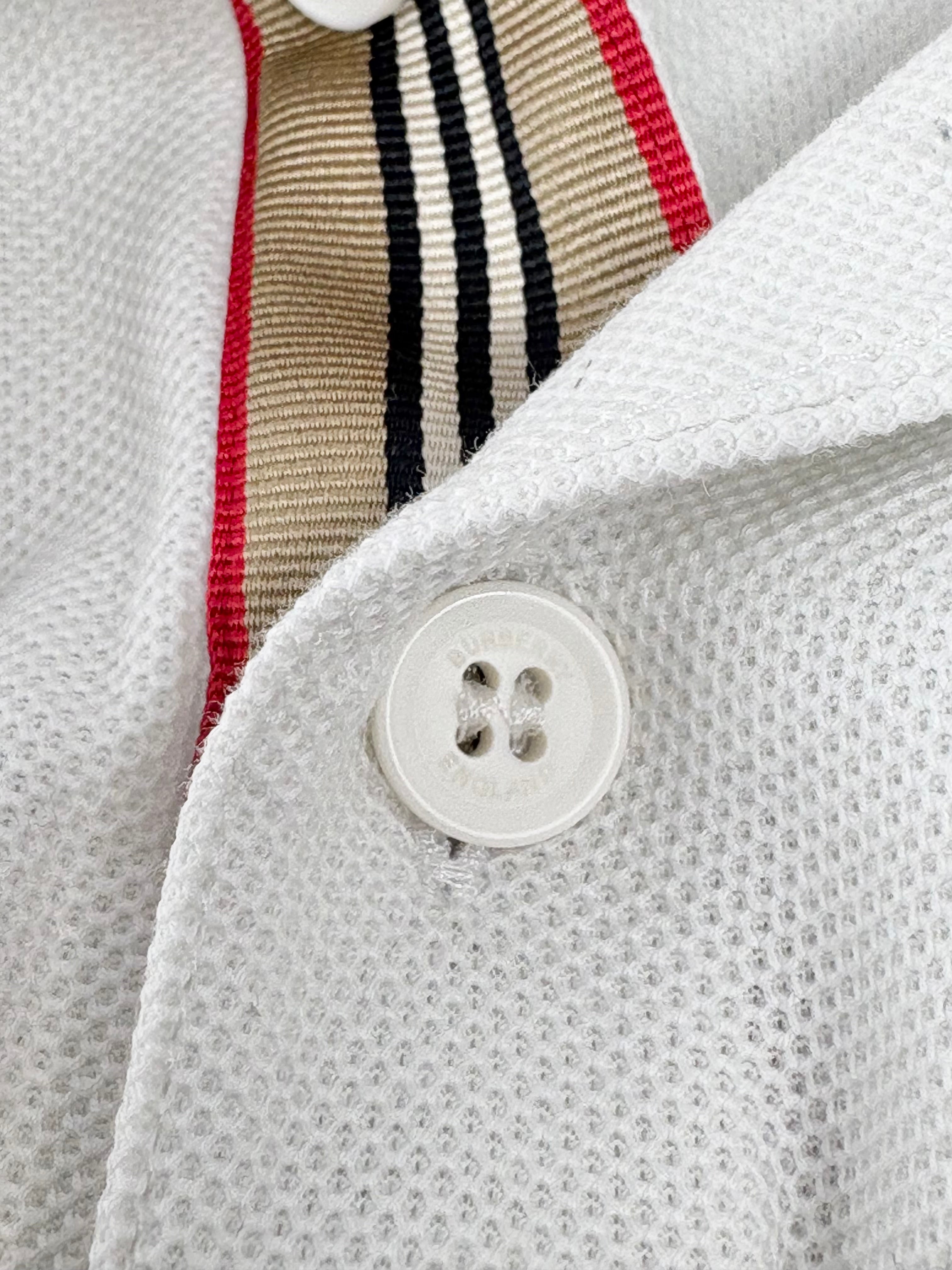 Burberry White Pique-Cotton Polo Top - S