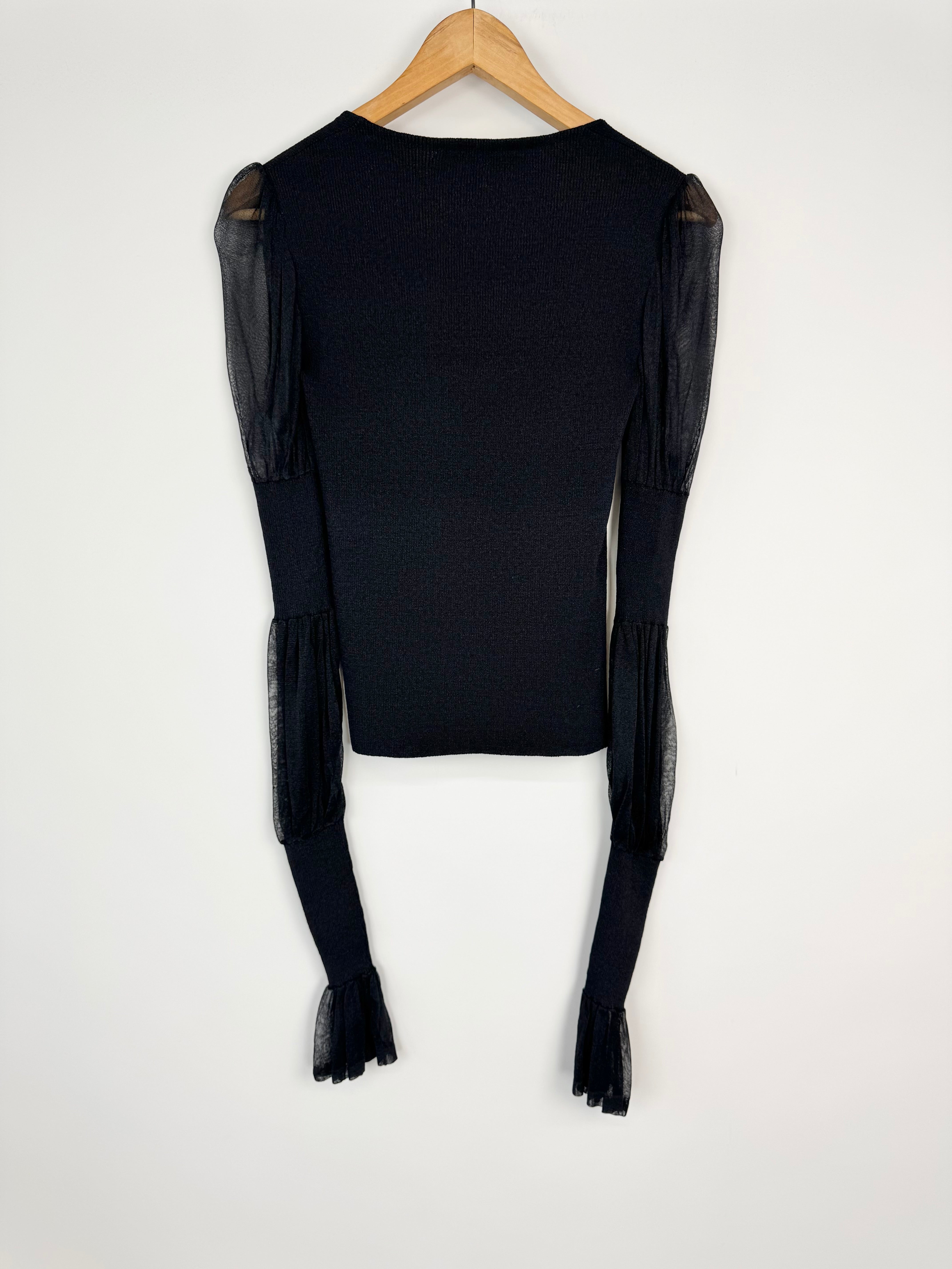 Vintage Yves Saint Laurent Rive Gauche Black Square Neck Long Sleeve Blouse - AU12