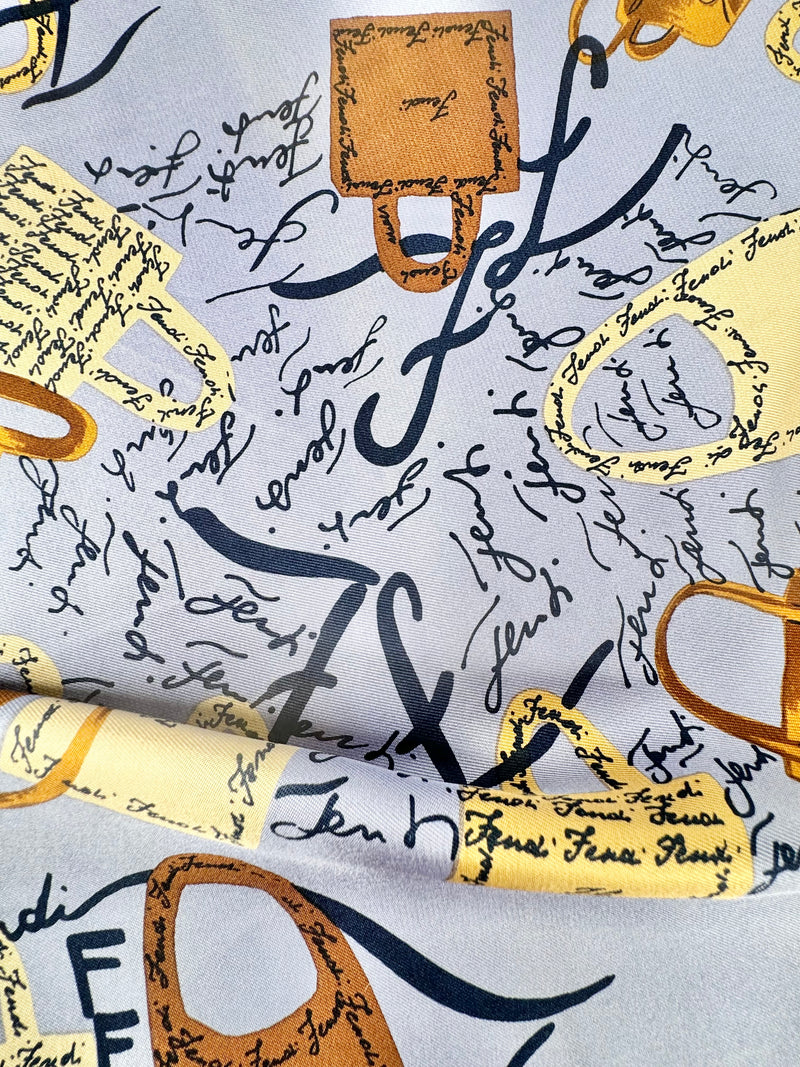 Fendi Foulard Blue Silk Handbag Print Square Scarf
