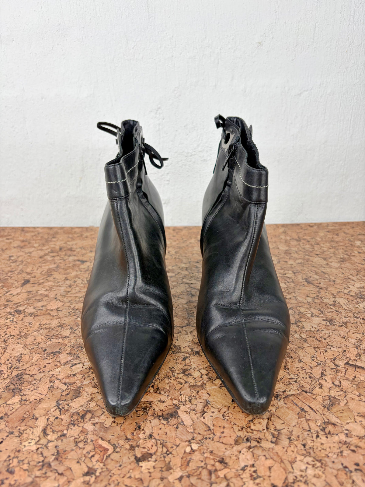 Salvatore Ferragamo Smooth Black Leather Pointed Toe Ankle Boots - EU40