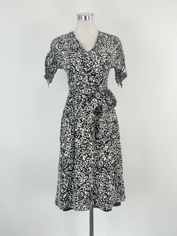 Anna Thomas Black & White Patterned Midi Dress - AU6/8