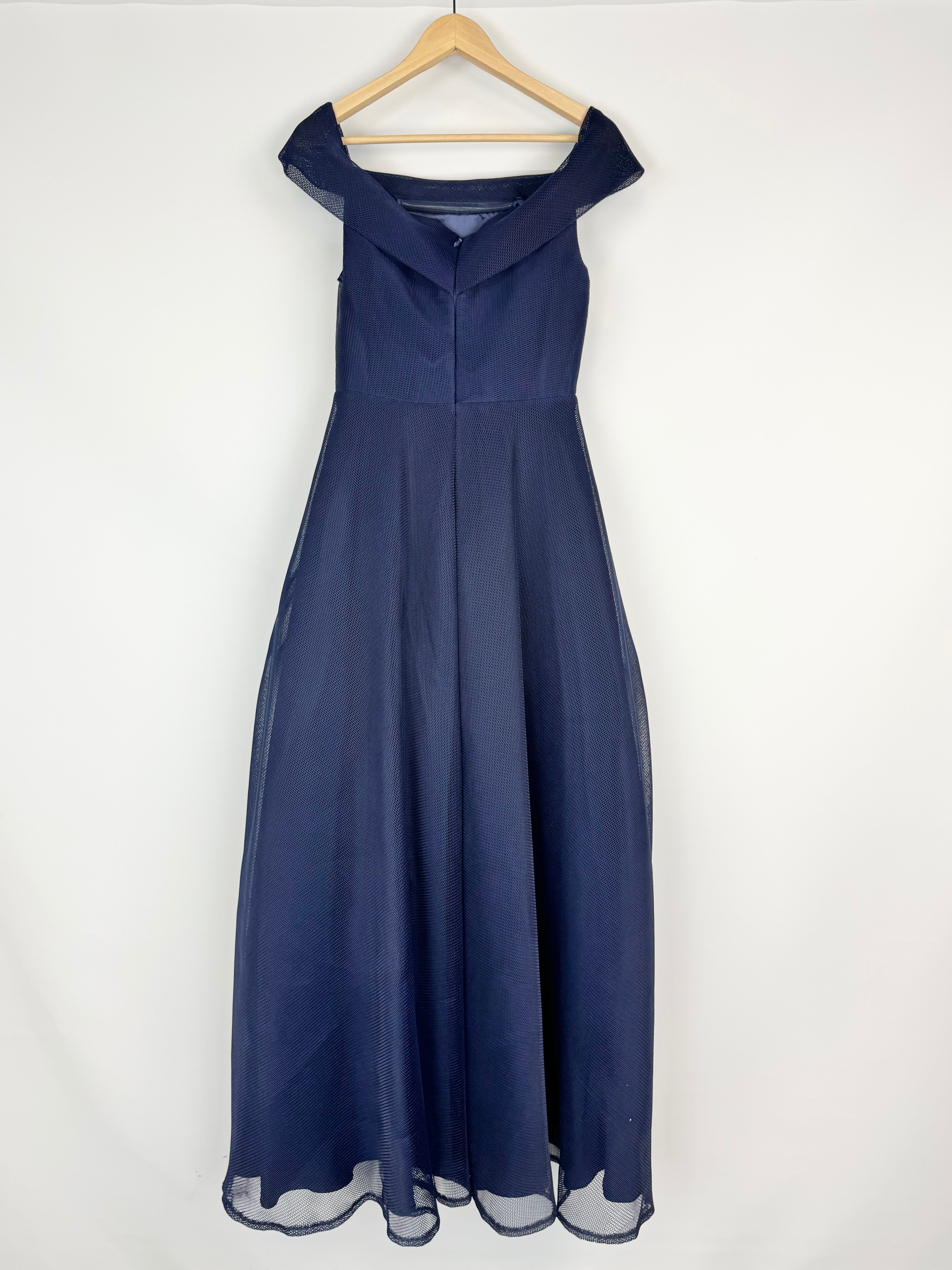 Bariano Navy 'Bronte Mesh Off Shoulder Gown' NWT - AU10