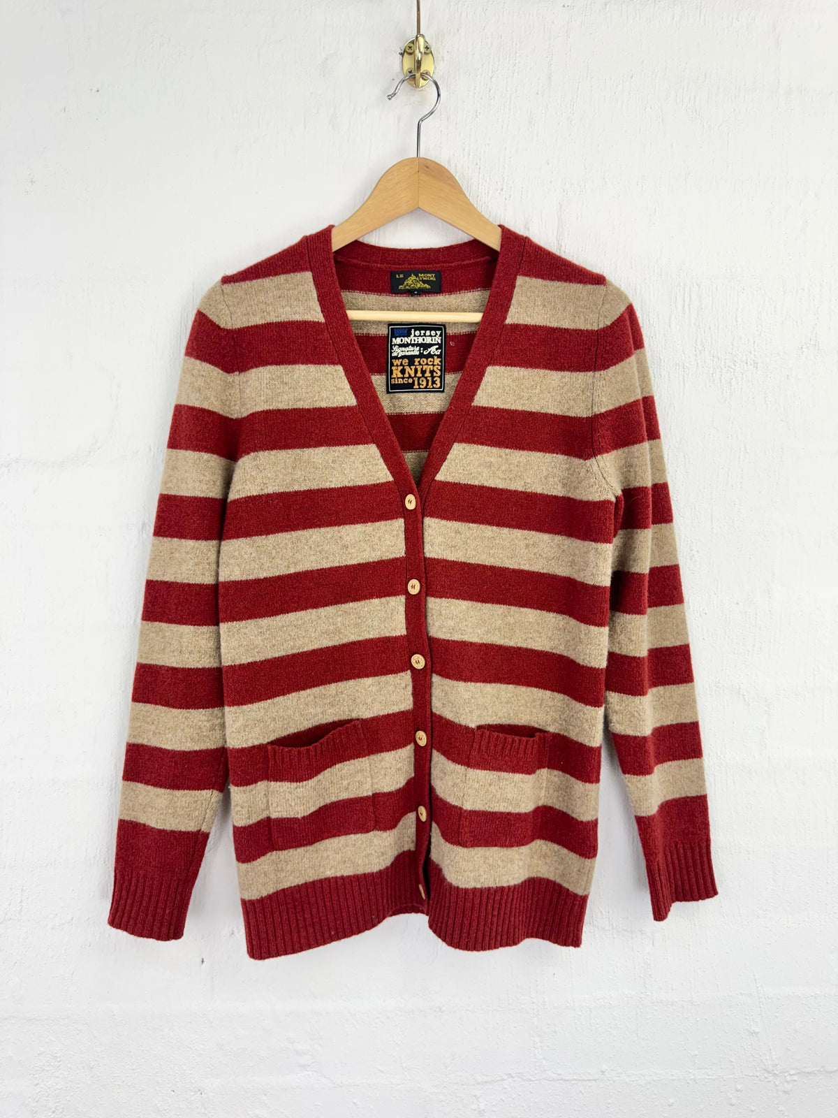 Vintage Le Mont Michael Deep Orange & Oatmeal Striped Wool Cardigan - AU8/10