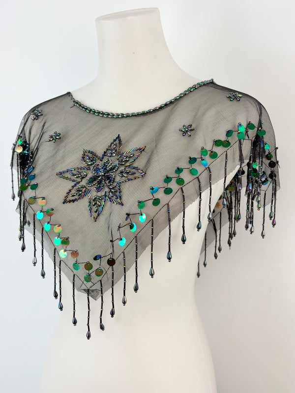 Vicsin Australia Vintage Black Mesh Embellished Mini Cape