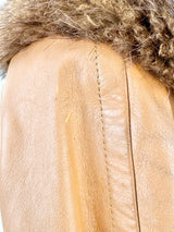 Vintage Leather & Fur Tan Tie Coat - AU8/10